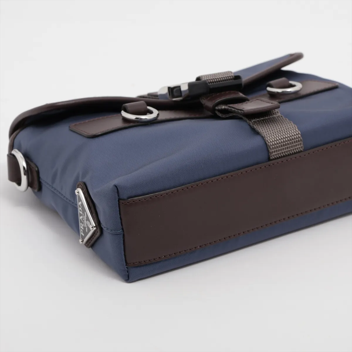 Tessuto Nylon x Leather Shoulder Bag Blue x Brown 2ZT071 — view 4