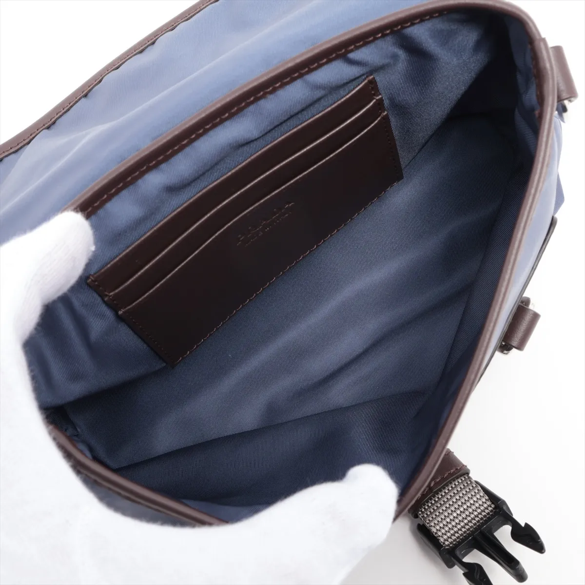 Tessuto Nylon x Leather Shoulder Bag Blue x Brown 2ZT071 — view 6