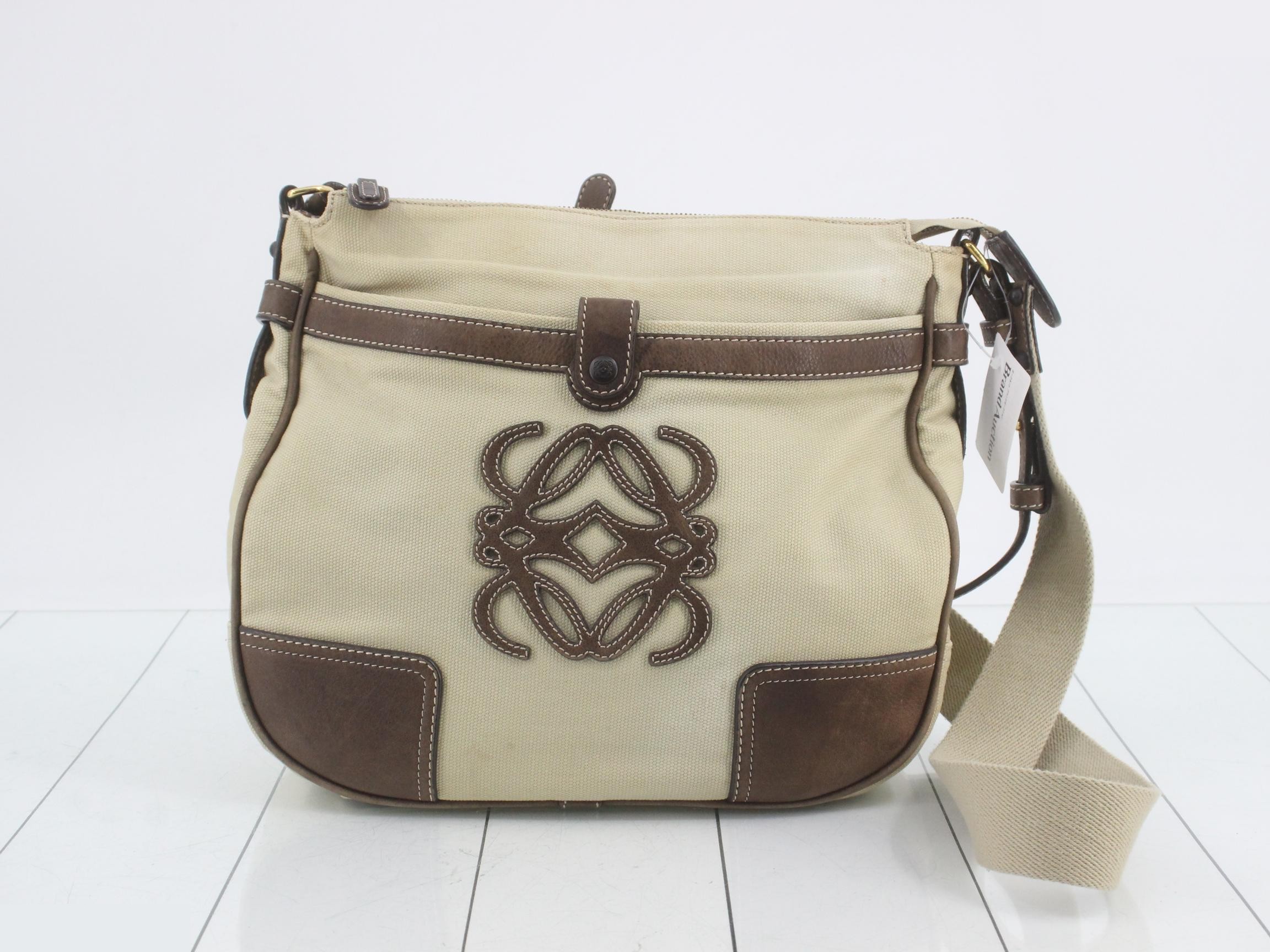 Anagram Shoulder Bag, Canvas and Leather, Beige and Brown