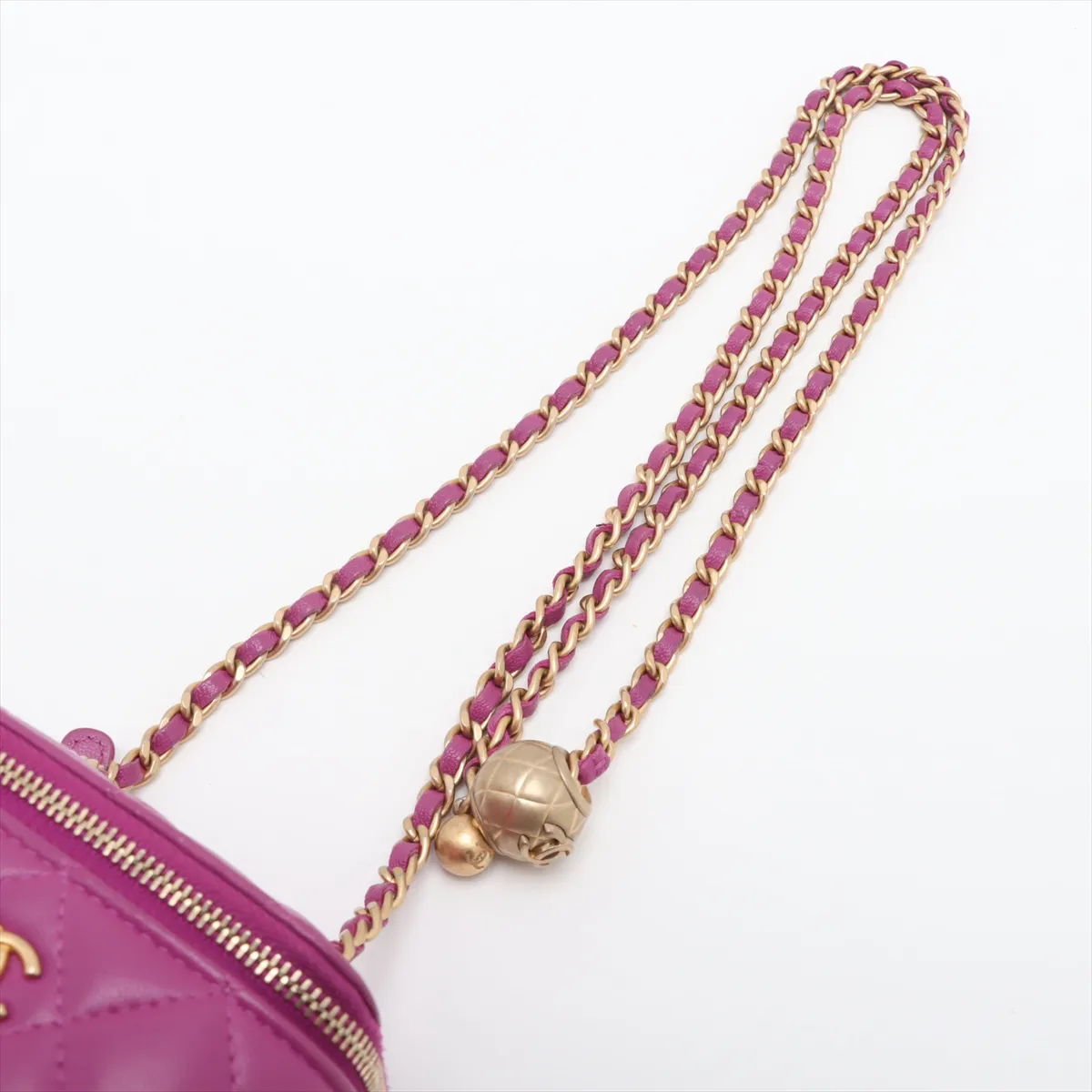 Matelasse Lambskin Chain Shoulder Bag Vanity Coco Ball Purple Gold Hardware 30865136 30s — view 5