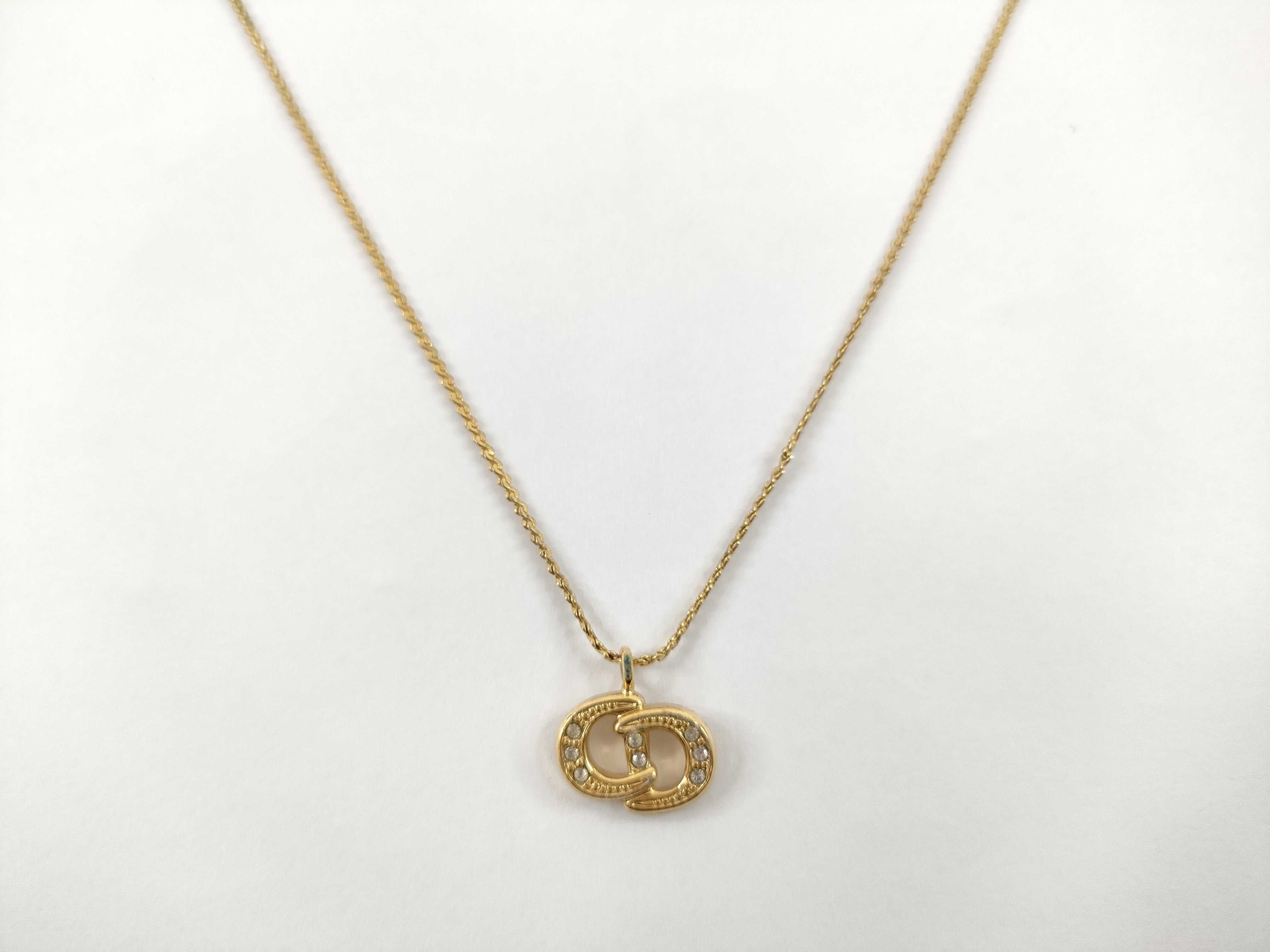 Gold Necklace CD Logo Rhinestone Necklace