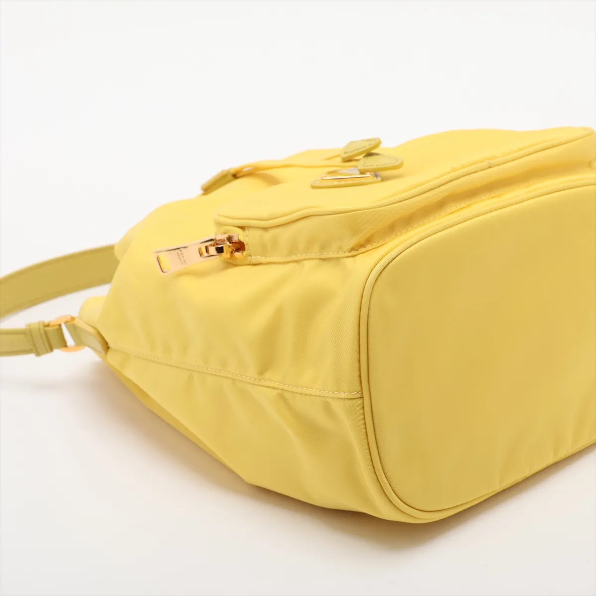 Tessuto Nylon x Leather 2-Way Handbag, Yellow — view 4
