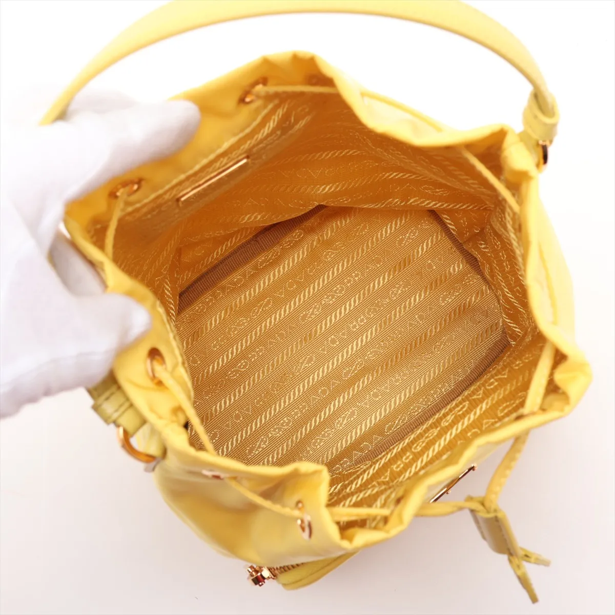Tessuto Nylon x Leather 2-Way Handbag, Yellow — view 8