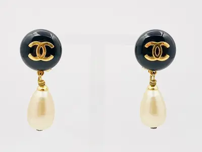 Coco Mark Faux Pearl Teardrop Swing Earrings 95P Black Resin Earrings