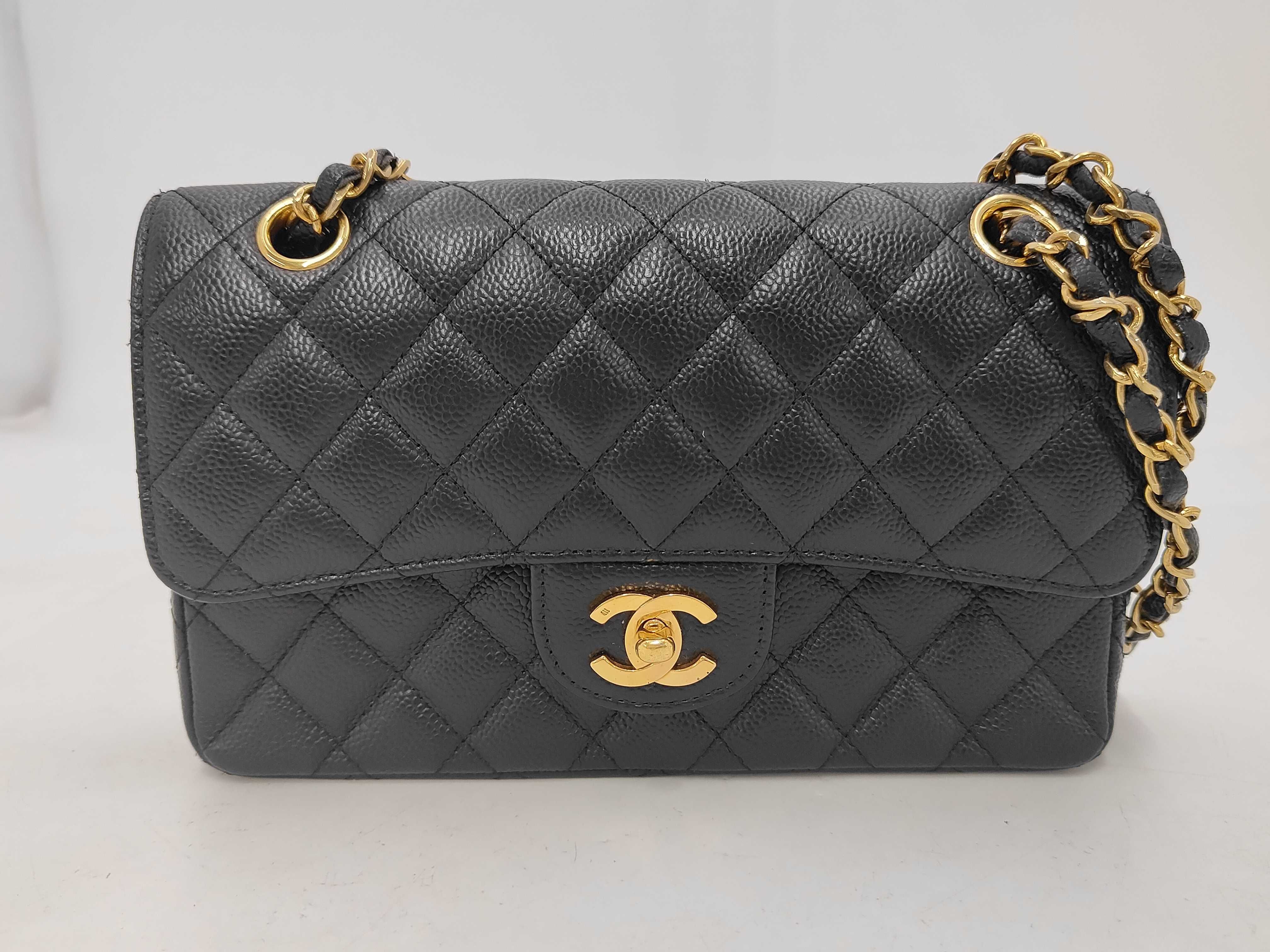 Caviar Skin Double Flap Black Shoulder Bag