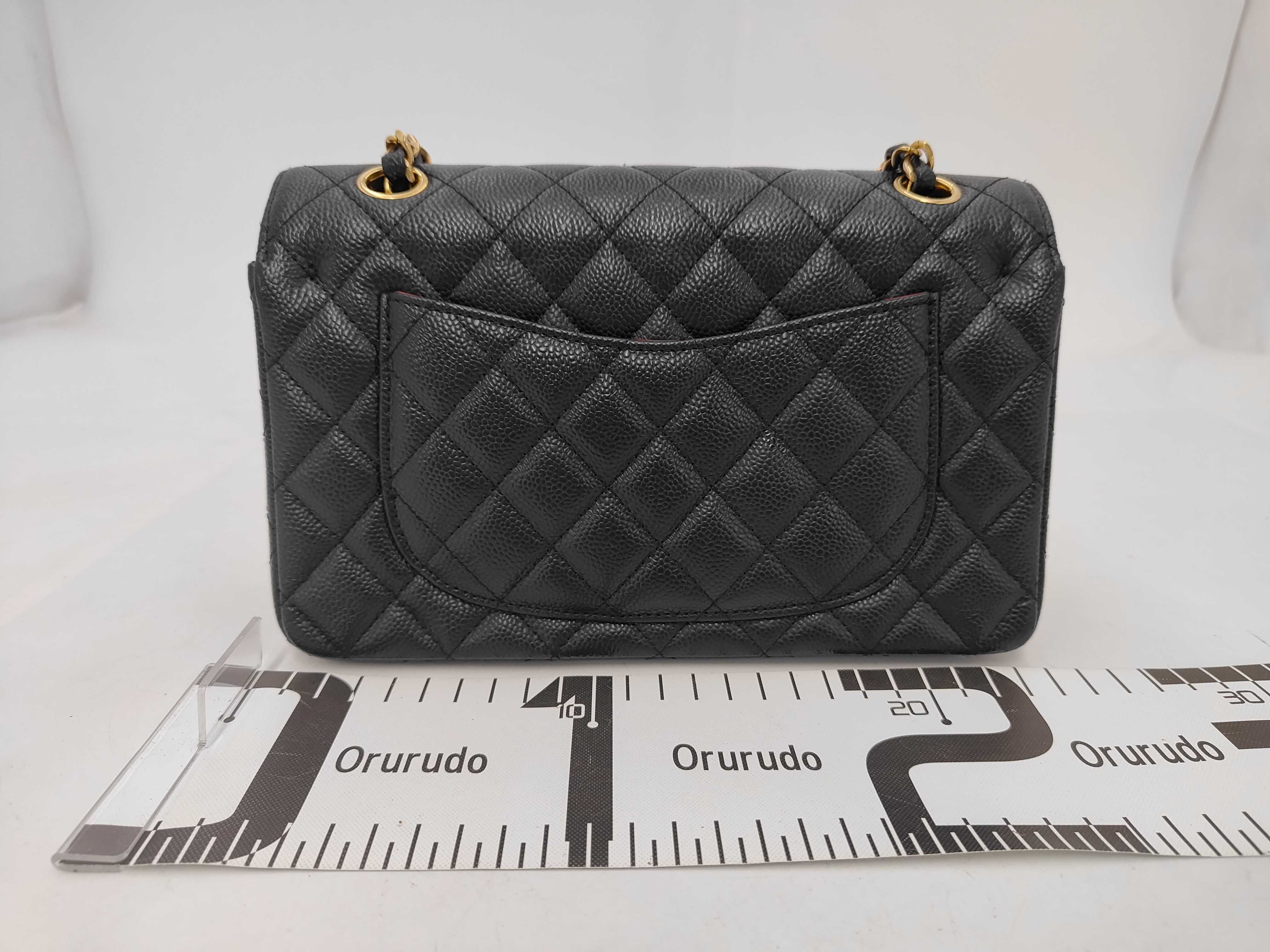 Caviar Skin Double Flap Black Shoulder Bag — view 2