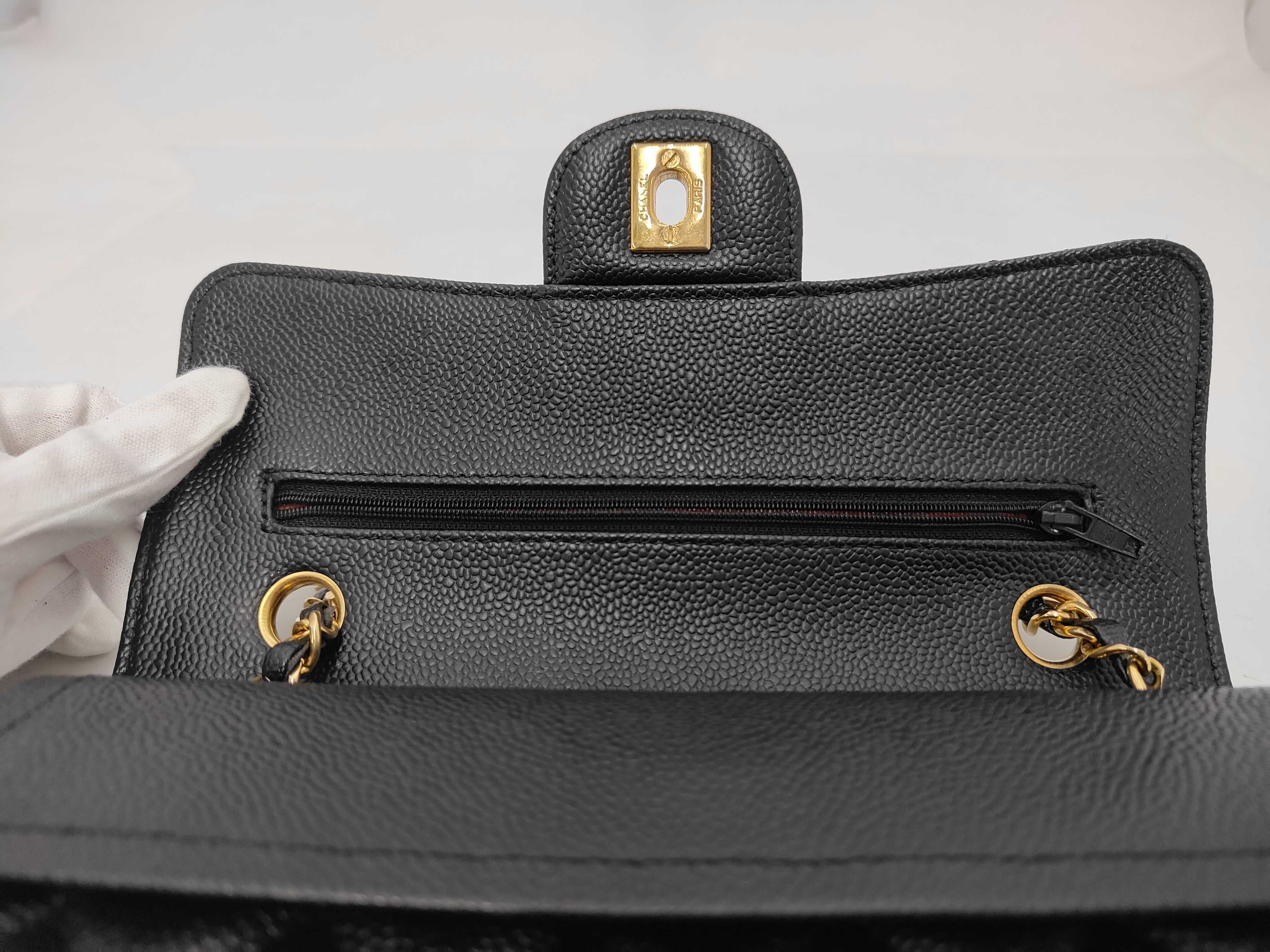 Caviar Skin Double Flap Black Shoulder Bag — view 8
