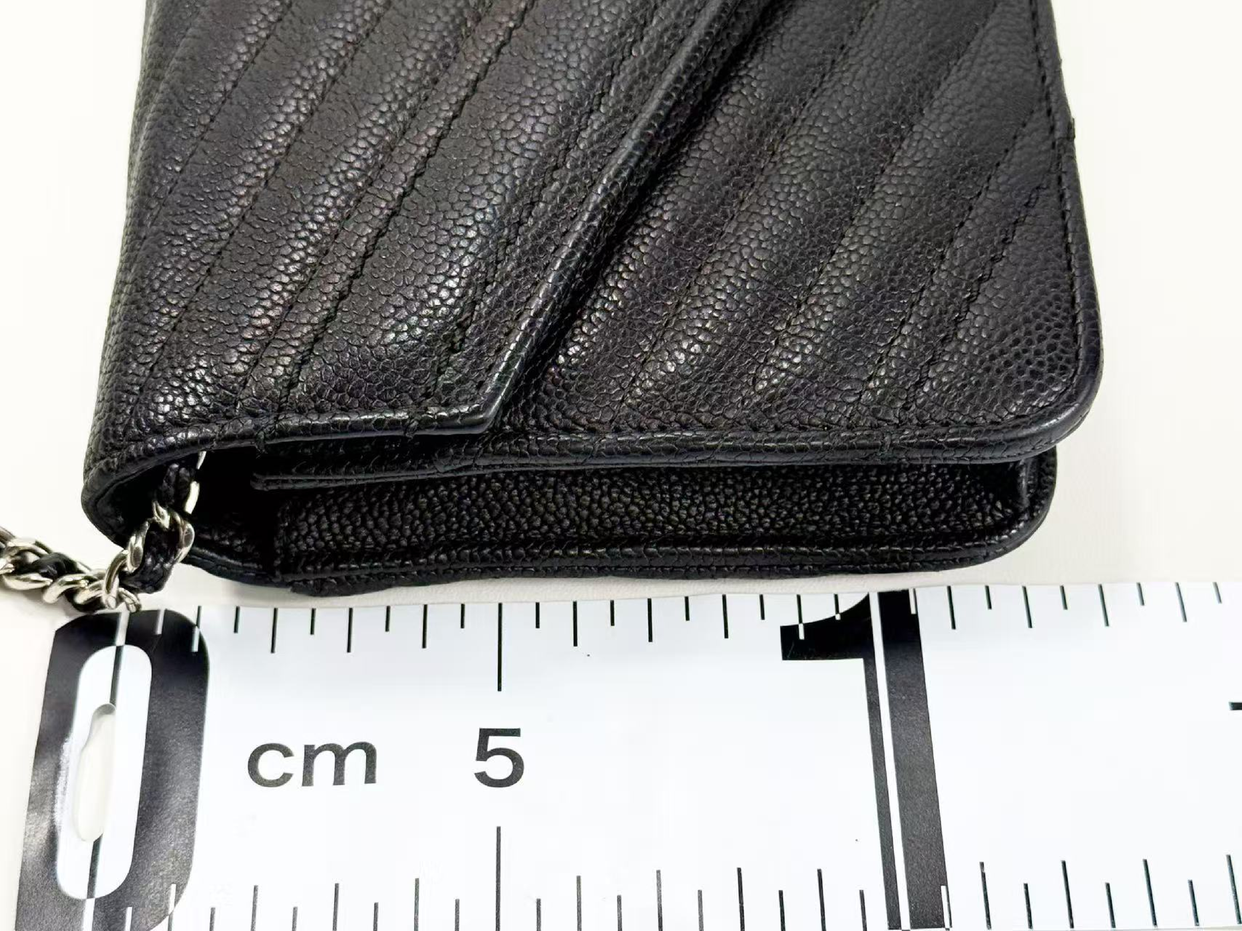 Black Caviar Skin V-Stitch Shoulder Bag, WOC, Approx. 19cm W, Serial Number , with Dust Bag and Seal, Silver Hardware, 24813421 — view 5