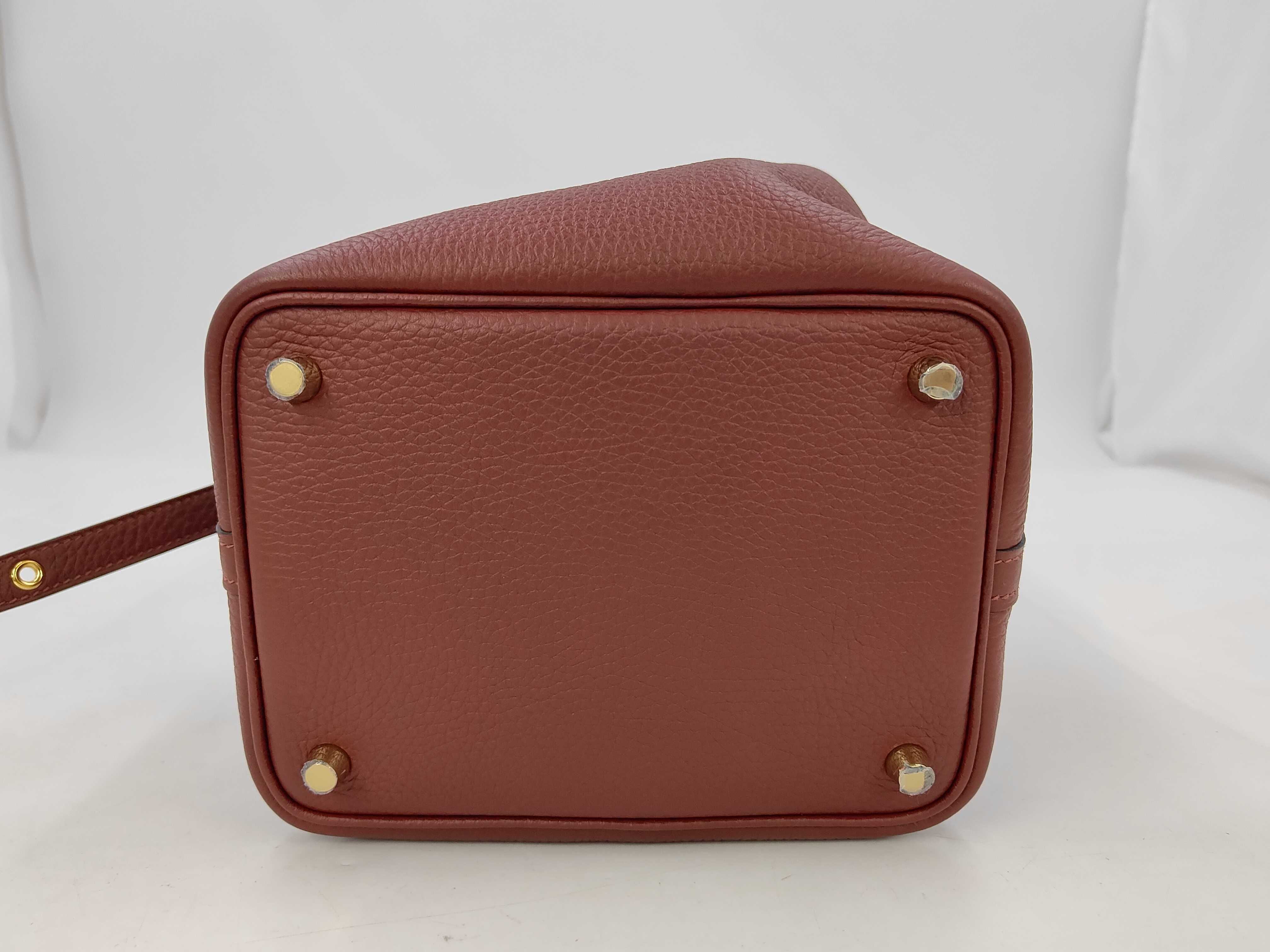 Picotin Lock PM Taurillon Leather Rouge H Gold Hardware U Stamp Handbag — view 10