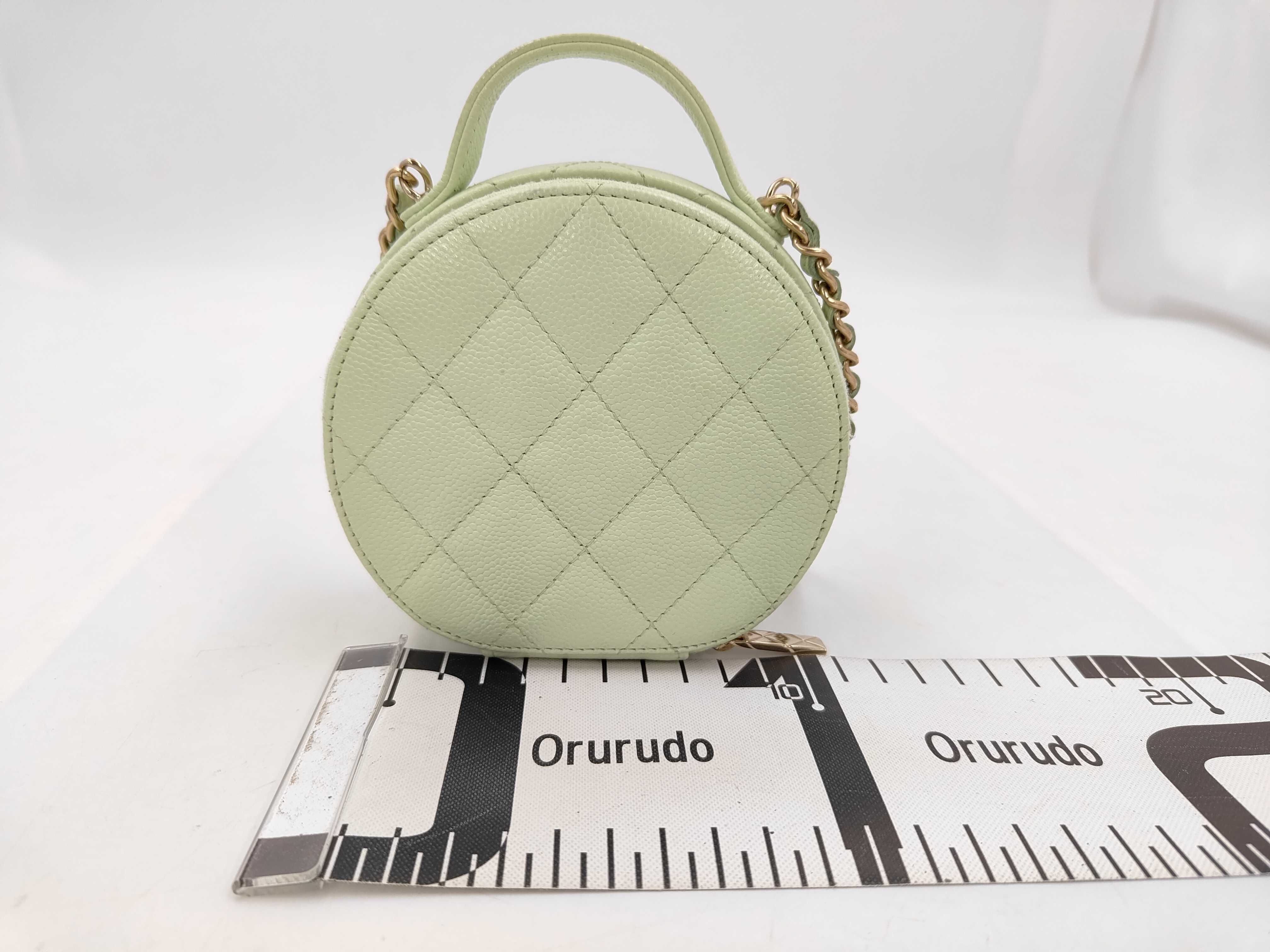 Matelassé Round Vanity Bag, Caviar Leather, Light Green, Gold Hardware, Shoulder Bag — view 2