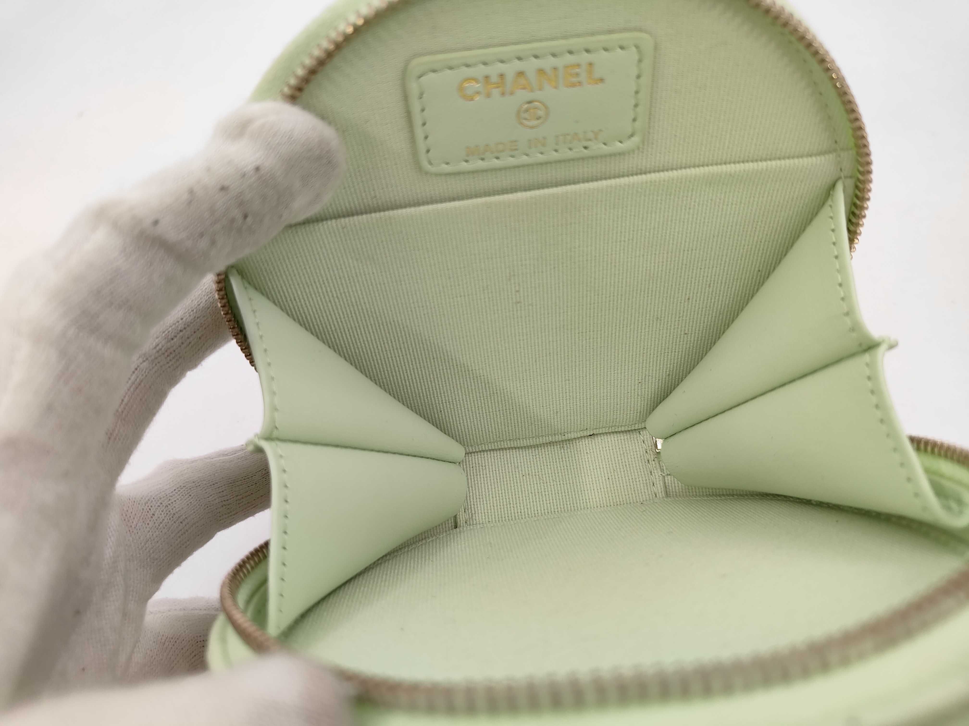 Matelassé Round Vanity Bag, Caviar Leather, Light Green, Gold Hardware, Shoulder Bag — view 10