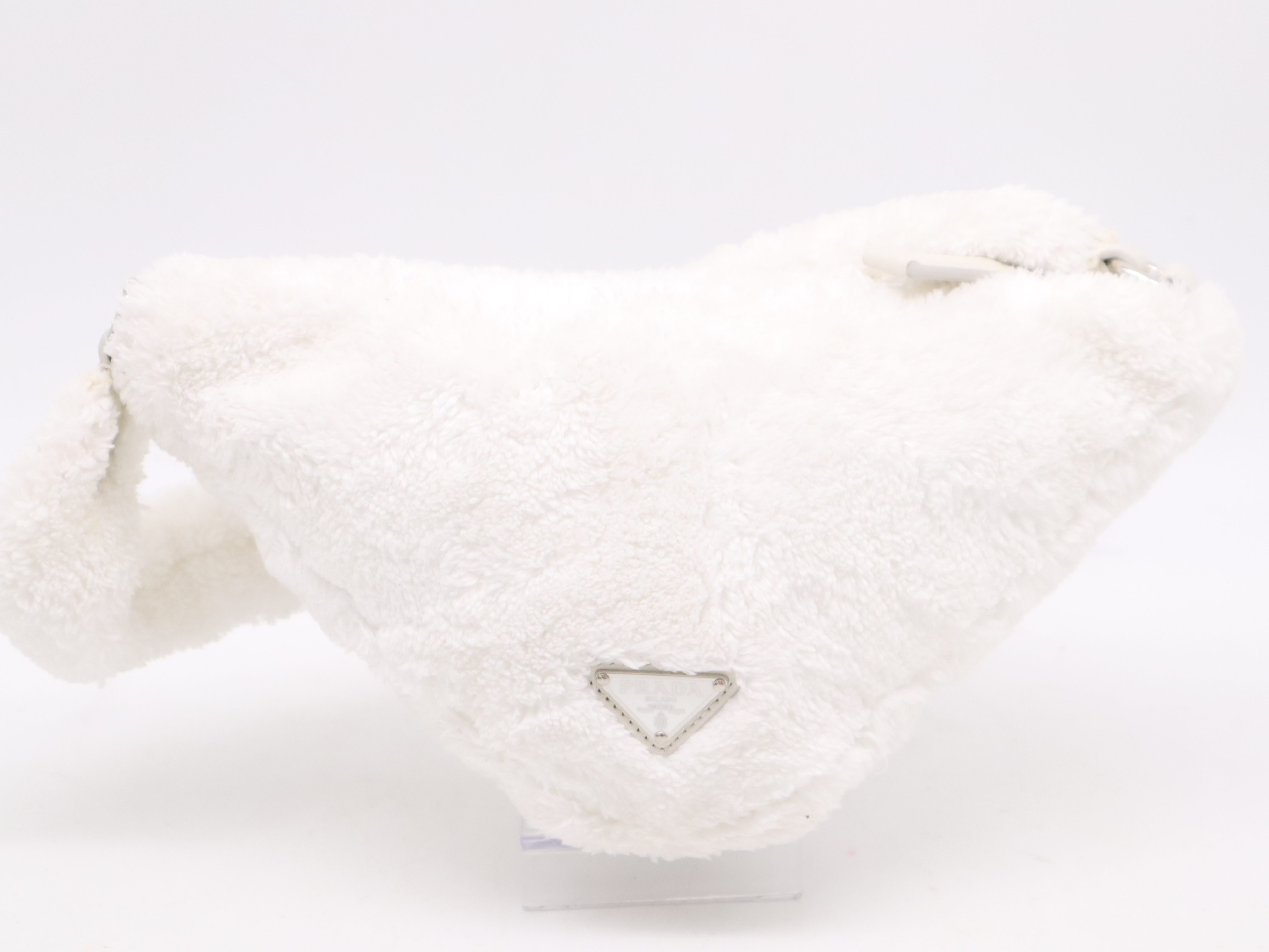 Pile Terry Cloth Triangle Handbag White SV Hardware Handbag — view 2