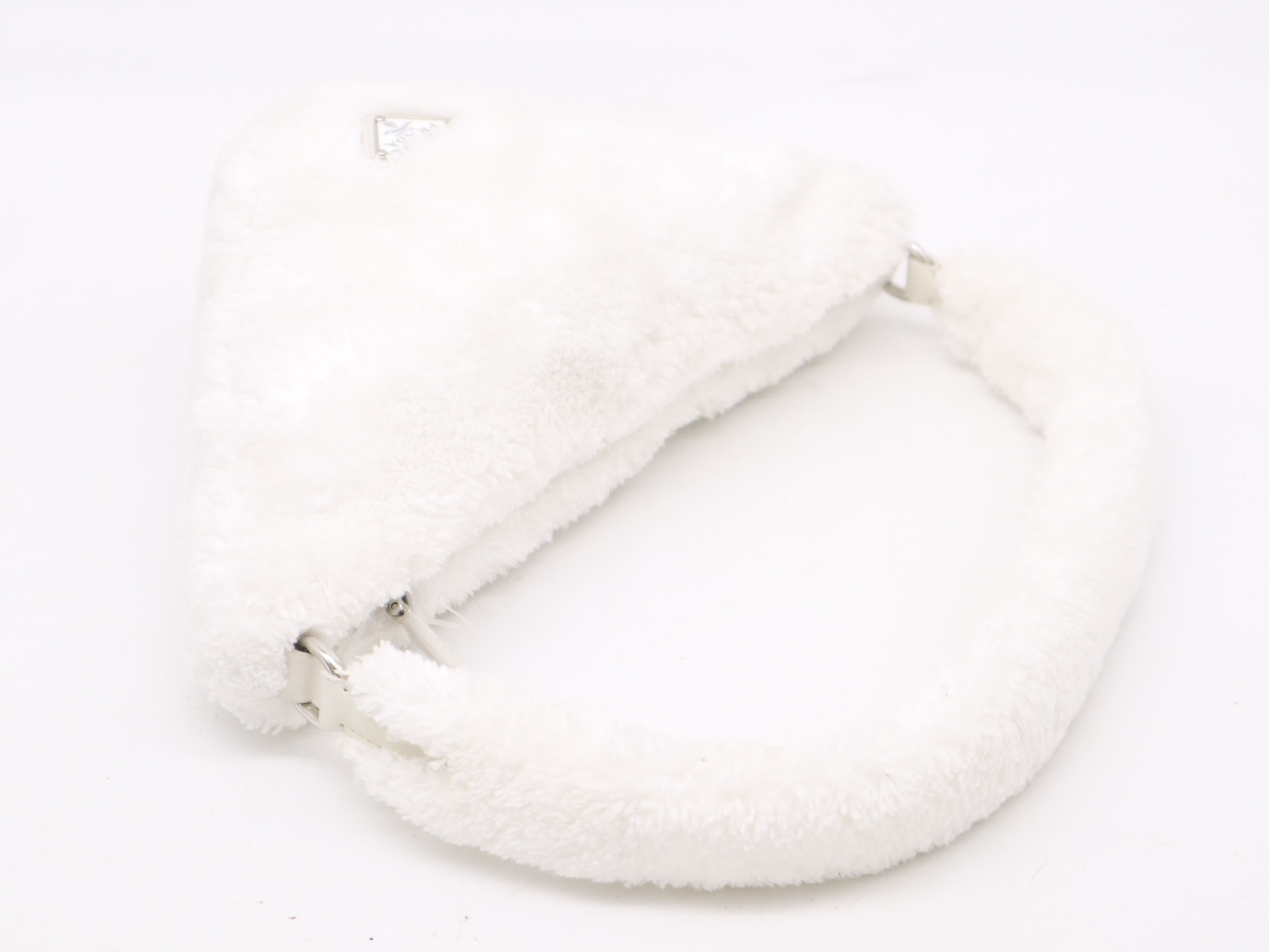 Pile Terry Cloth Triangle Handbag White SV Hardware Handbag — view 6