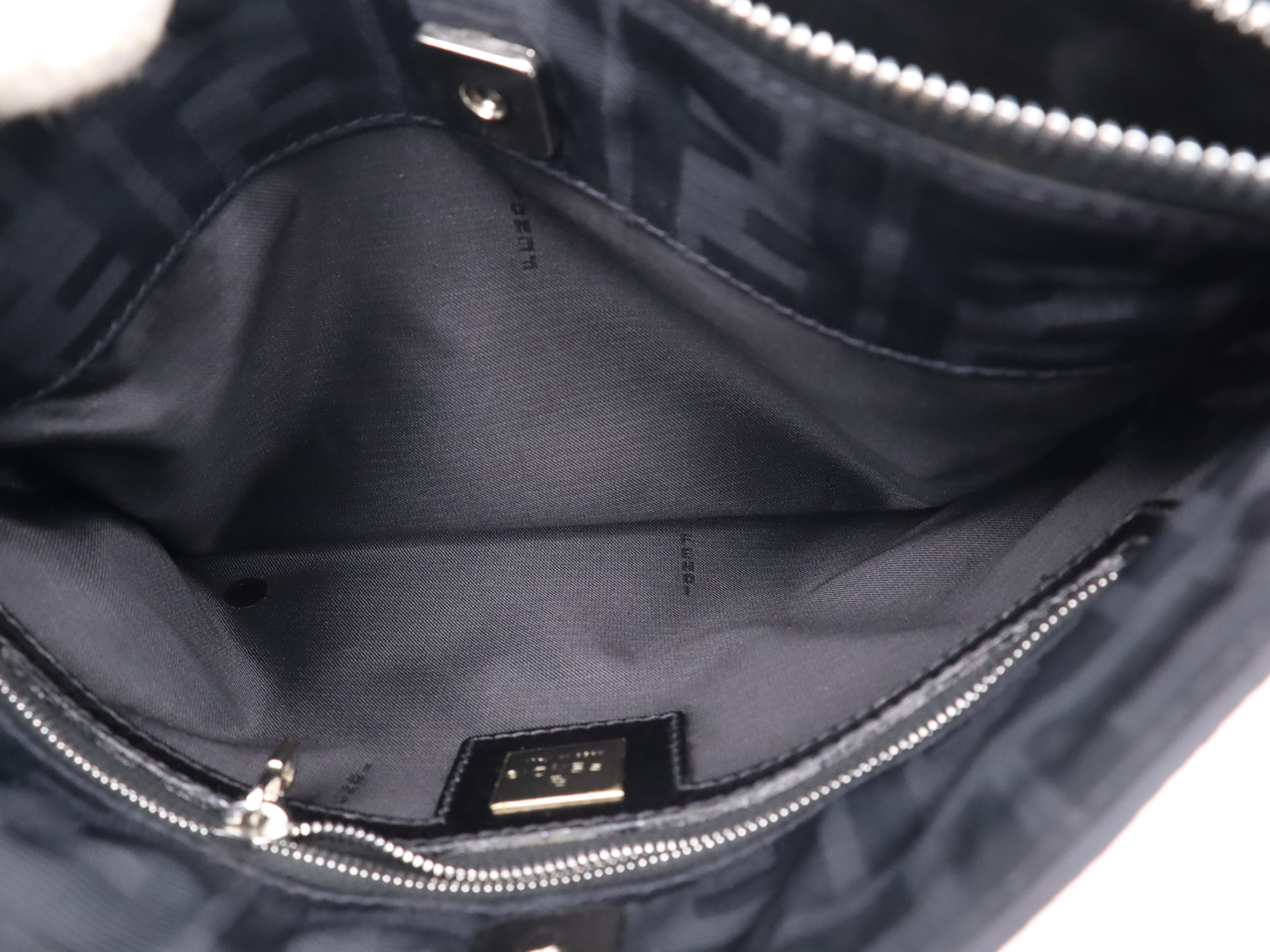 Nylon Shoulder Bag, Black, Silver Hardware, Handbag — view 13
