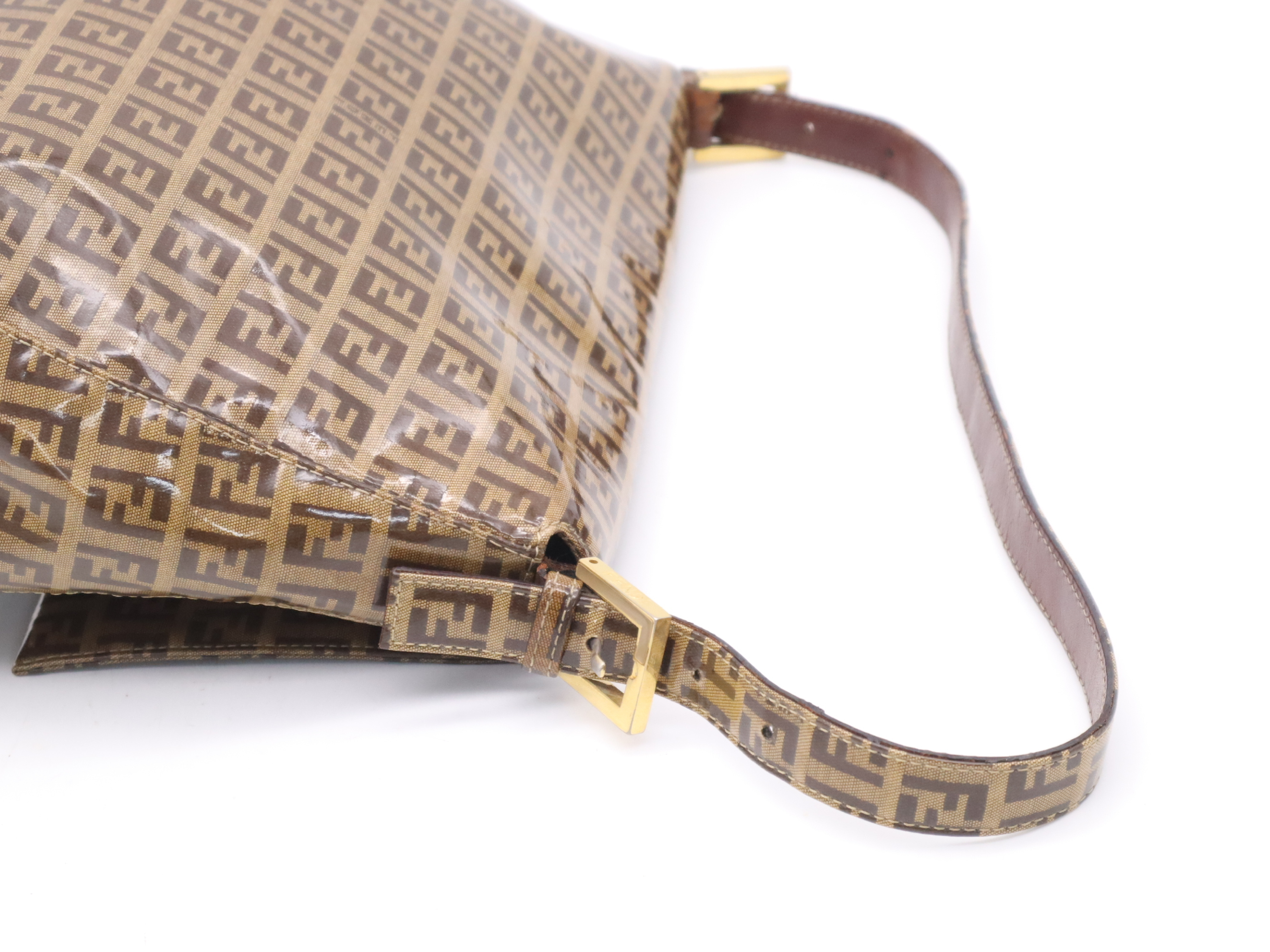 PVC Zucchino Mamma Bucket Shoulder Bag, Brown/Dark Brown, Gold Hardware. — view 6