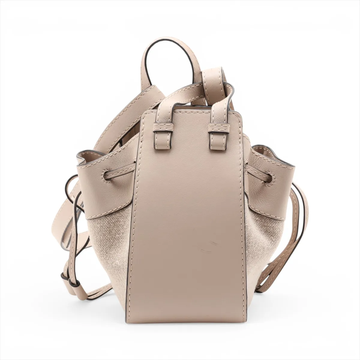 Hammock Drawstring Mini Leather x Canvas 2-Way Handbag, Beige — view 2