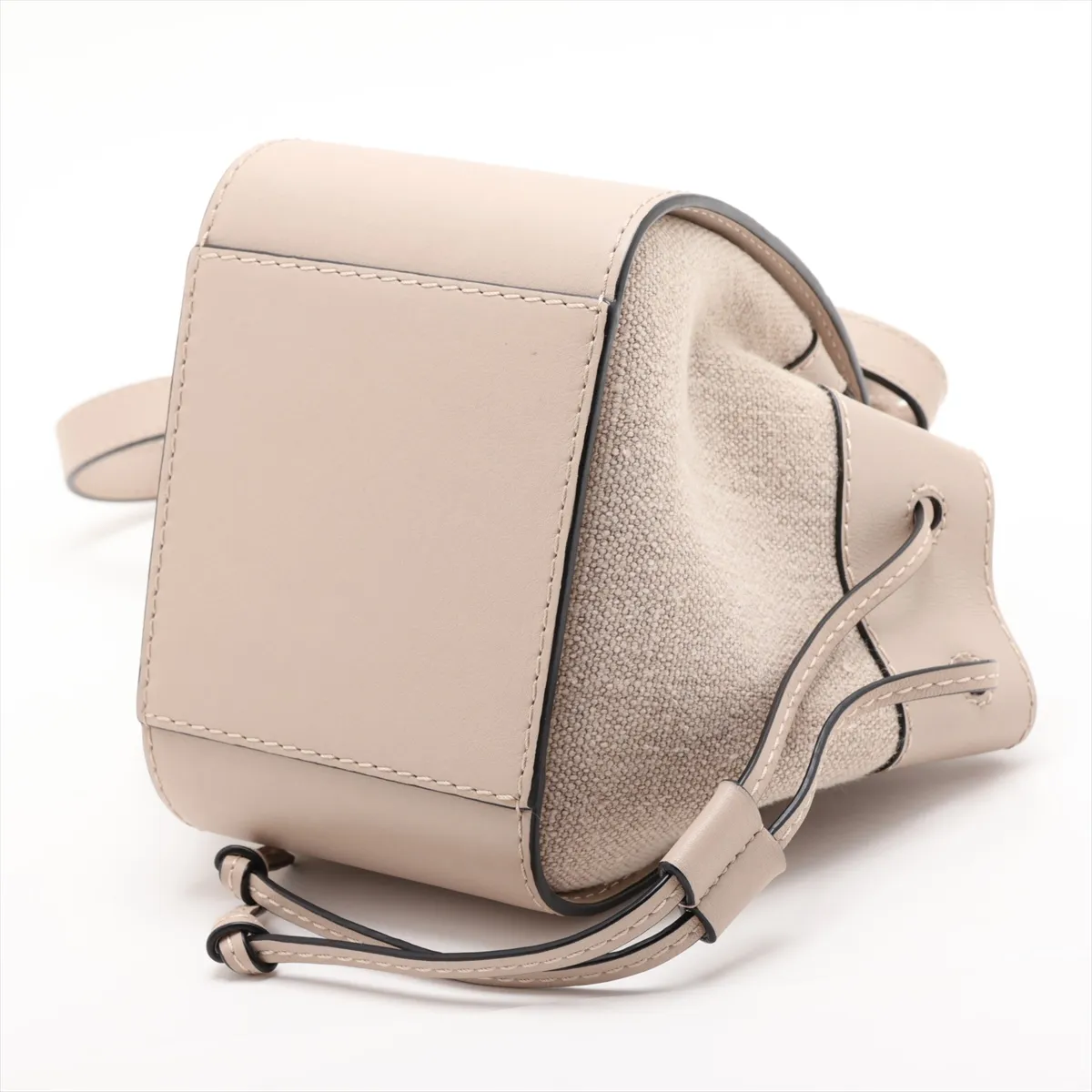 Hammock Drawstring Mini Leather x Canvas 2-Way Handbag, Beige — view 3