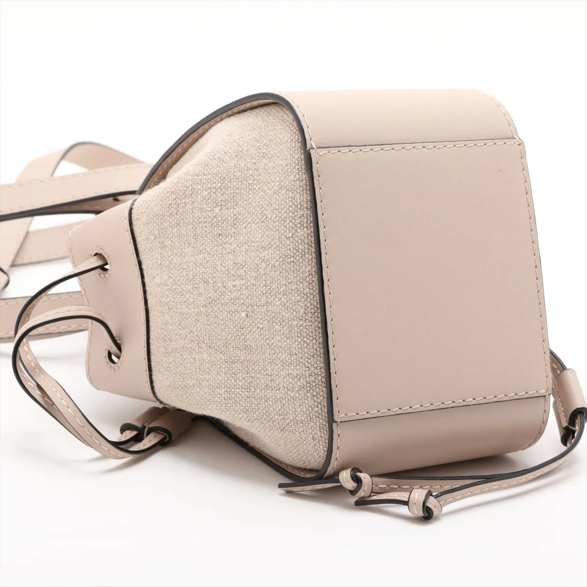 Hammock Drawstring Mini Leather x Canvas 2-Way Handbag, Beige — view 4