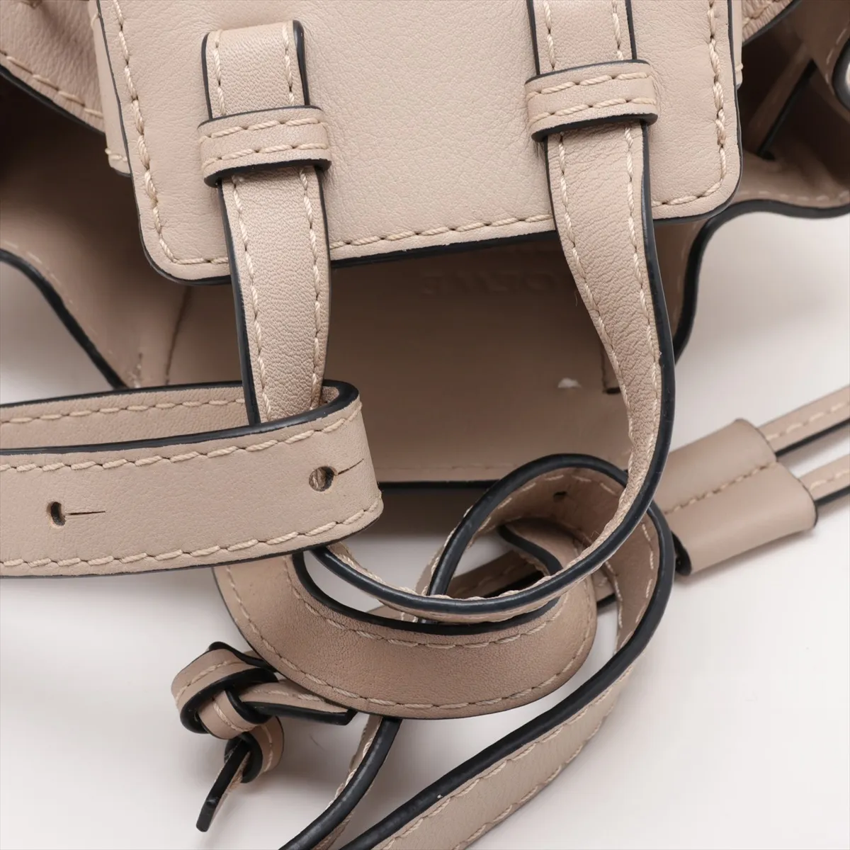 Hammock Drawstring Mini Leather x Canvas 2-Way Handbag, Beige — view 5