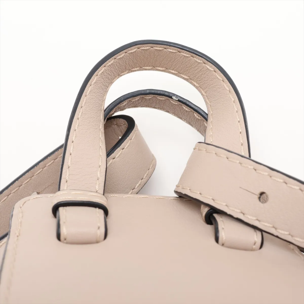 Hammock Drawstring Mini Leather x Canvas 2-Way Handbag, Beige — view 6