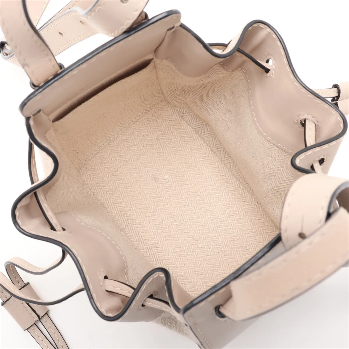 Hammock Drawstring Mini Leather x Canvas 2-Way Handbag, Beige — view 8