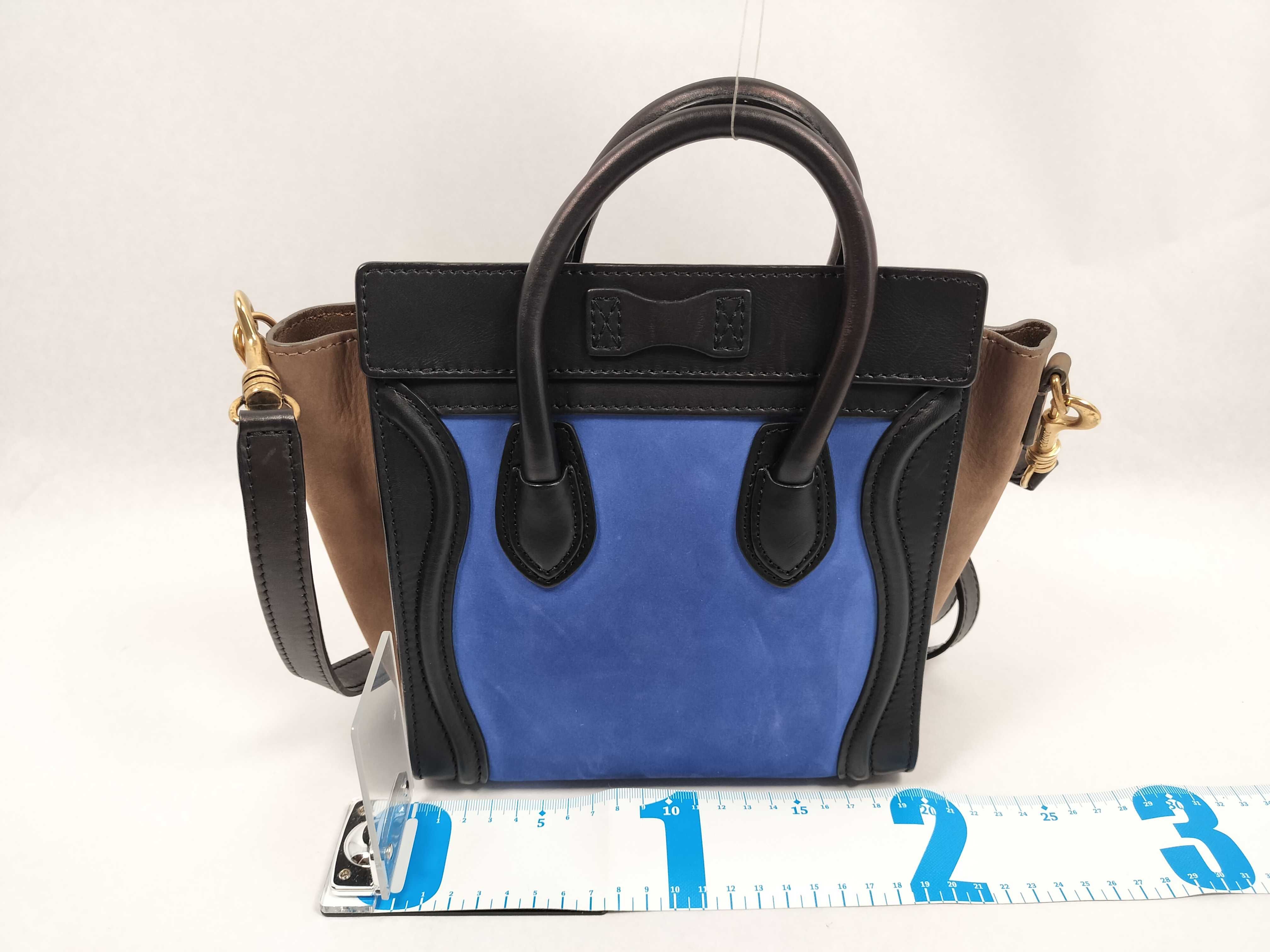Nano Luggage 2-Way Shoulder Bag in Black, Blue, and Brown Suede — view 2