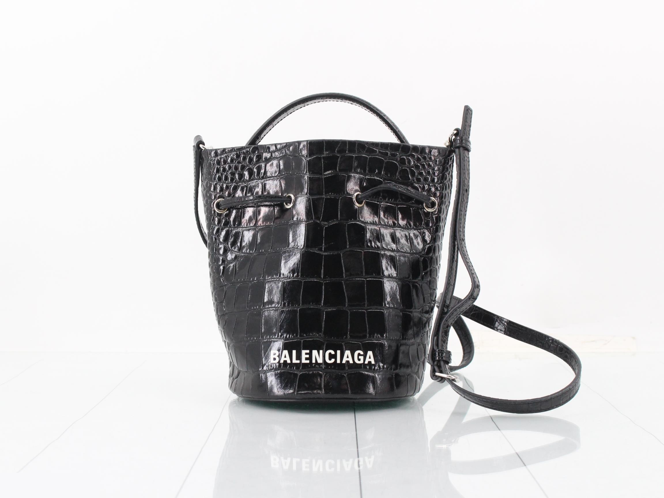 Other lines: 2-way bag with long strap, crocodile pattern, black.