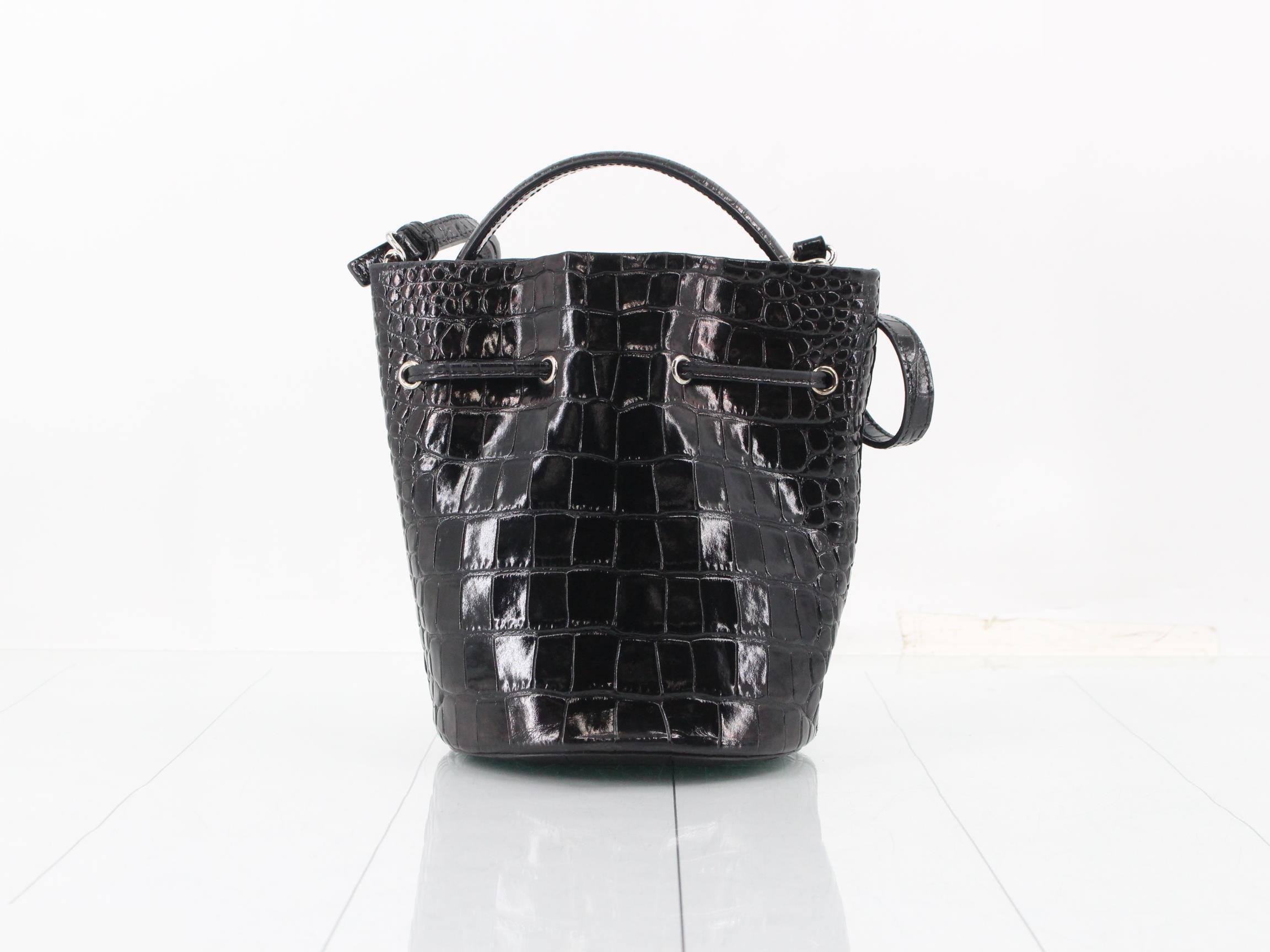 Other lines: 2-way bag with long strap, crocodile pattern, black. — view 2