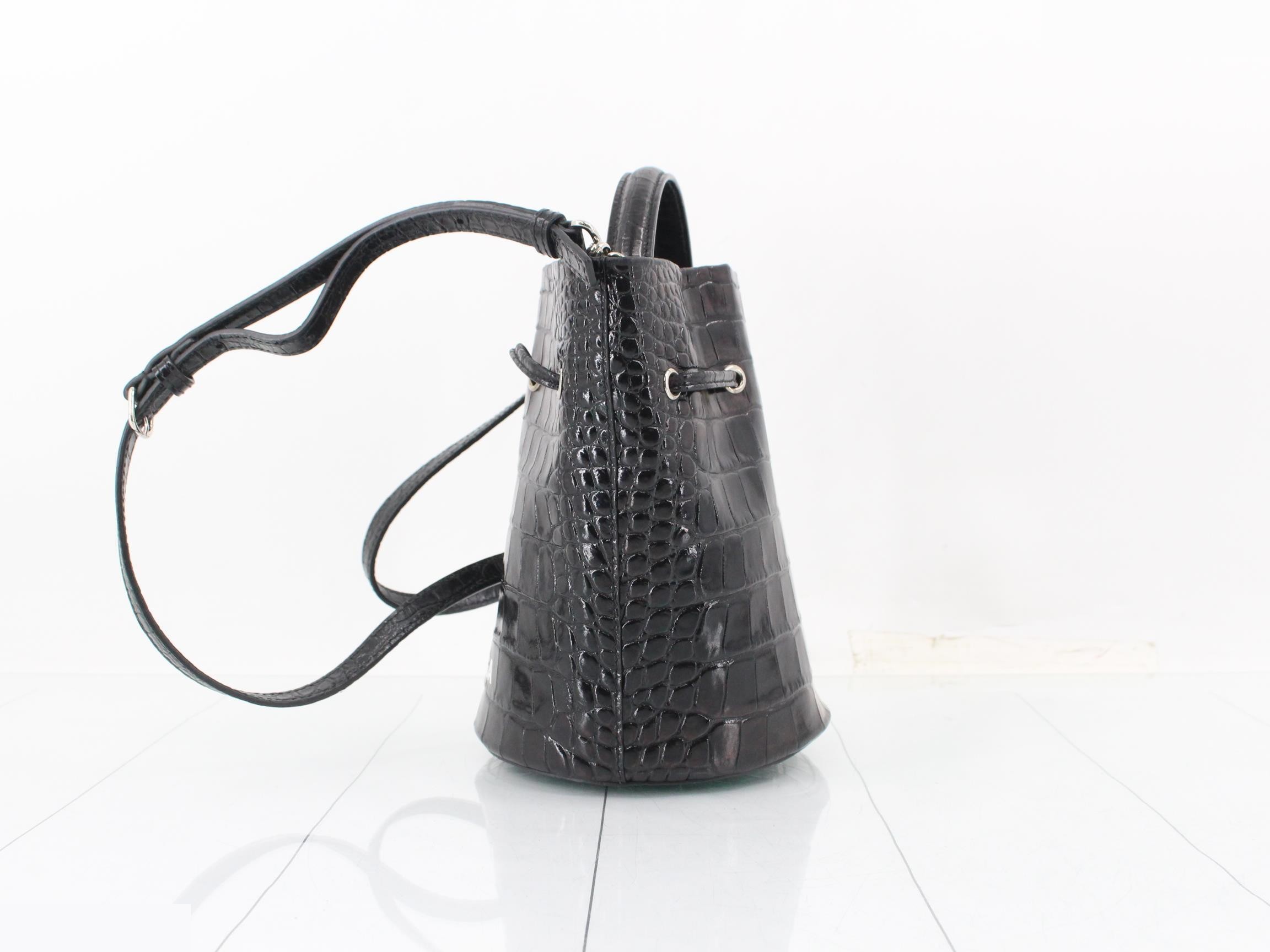 Other lines: 2-way bag with long strap, crocodile pattern, black. — view 3