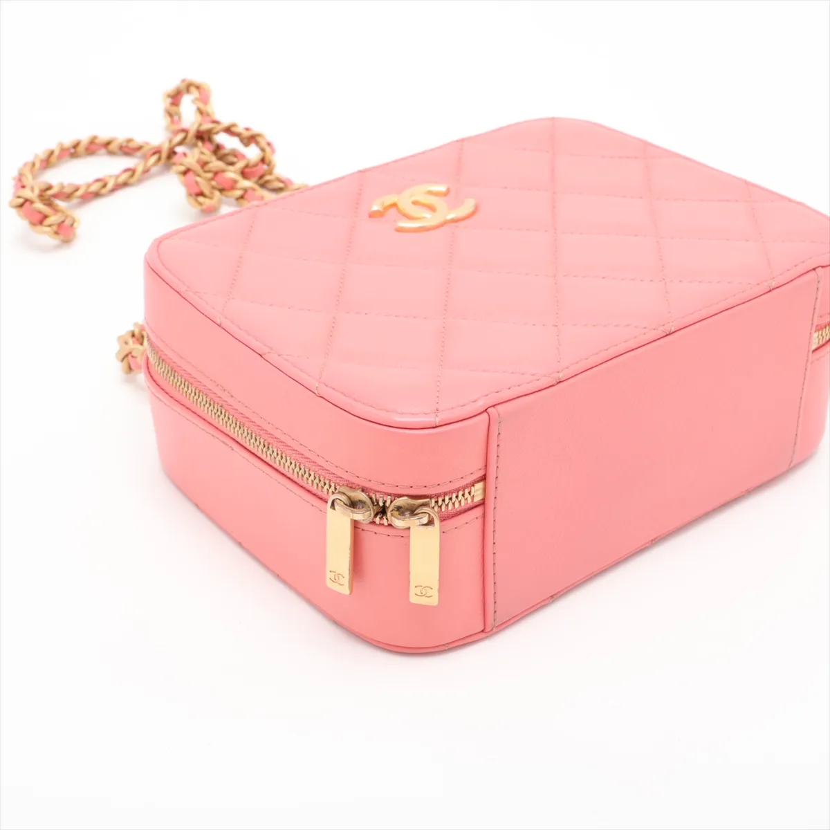 Matelassé Lambskin 2-Way Handbag Vanity Case Pink Gold Hardware PEK65T9C Random Plate AS3318 — view 4