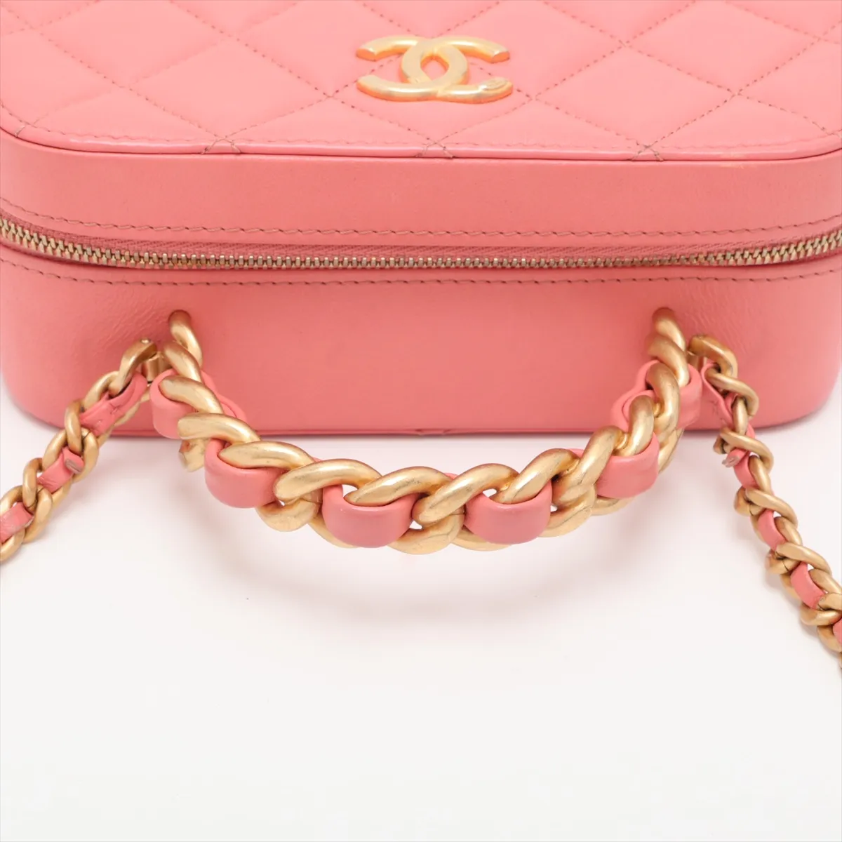 Matelassé Lambskin 2-Way Handbag Vanity Case Pink Gold Hardware PEK65T9C Random Plate AS3318 — view 5