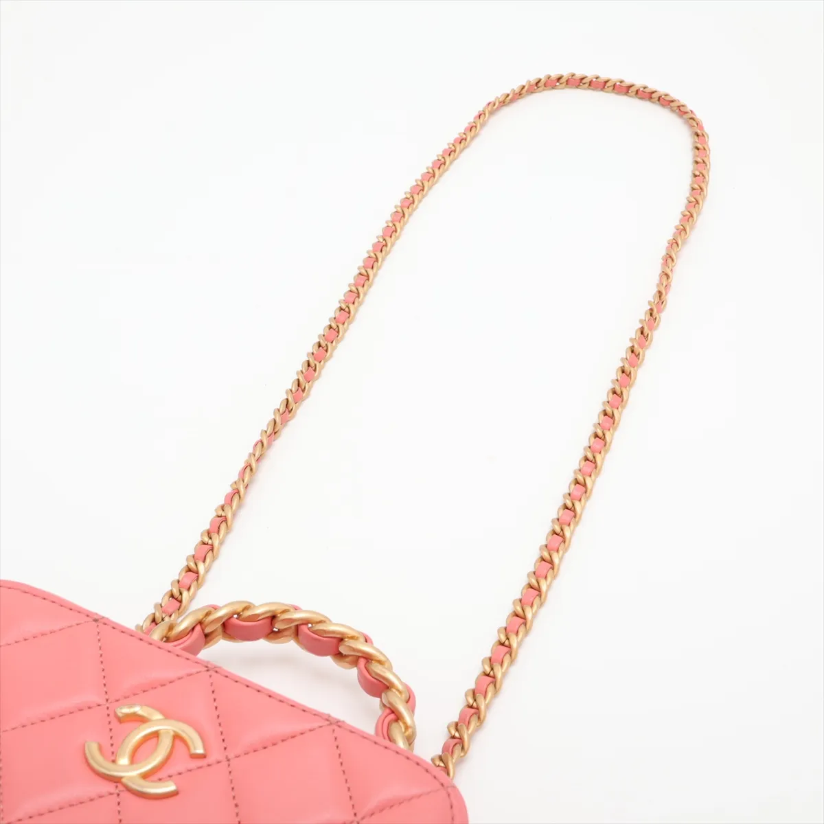 Matelassé Lambskin 2-Way Handbag Vanity Case Pink Gold Hardware PEK65T9C Random Plate AS3318 — view 7