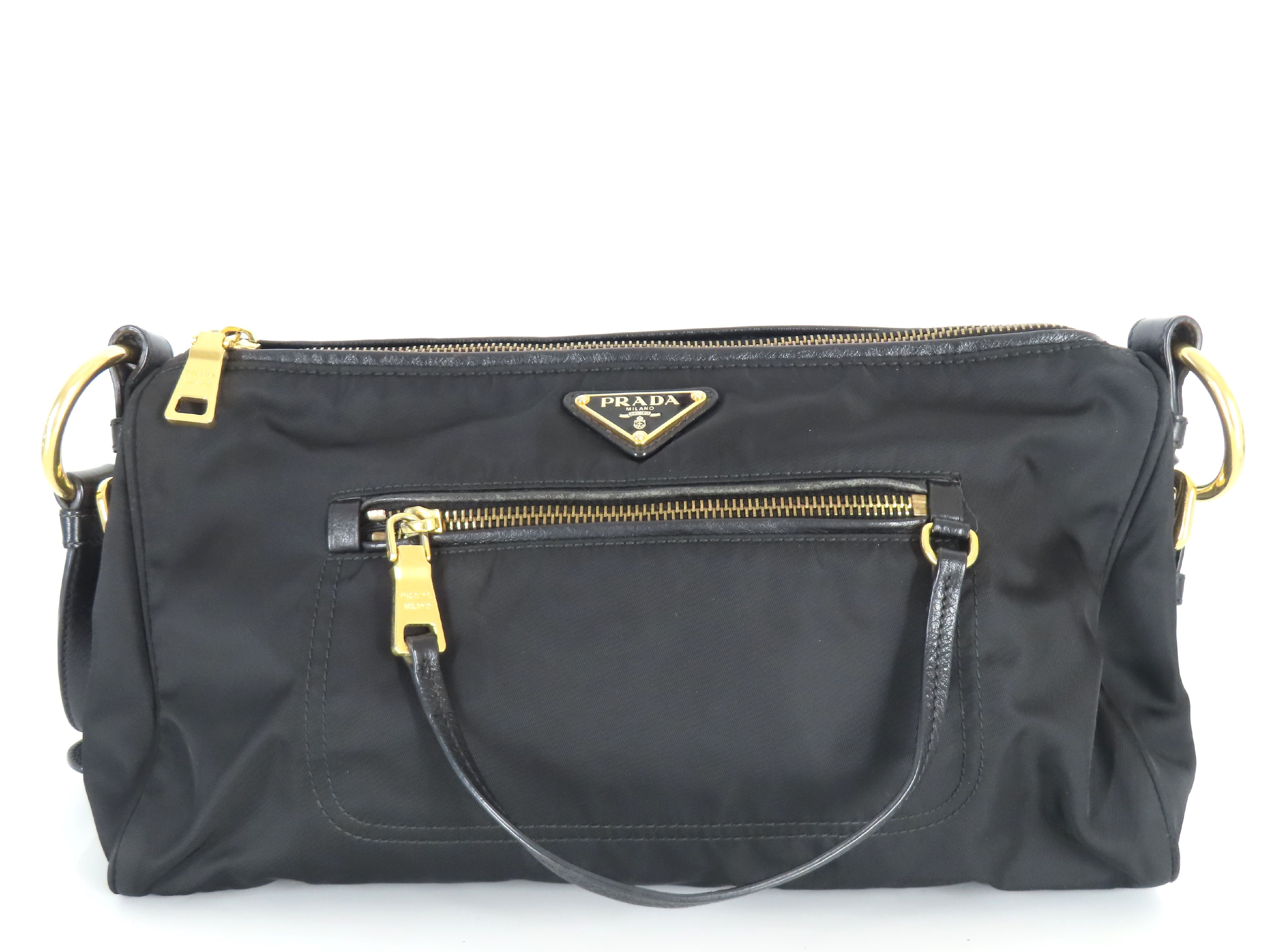 Tessuto Shoulder Bag, Black with Gold Hardware