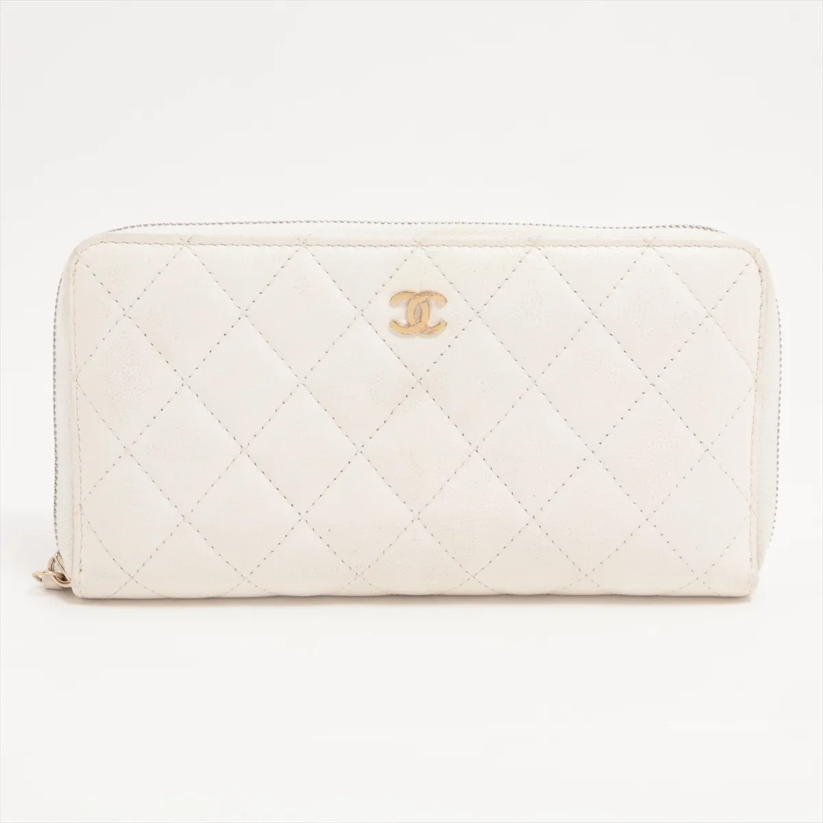 Matelasse caviar skin round zip wallet white gold hardware 30941076