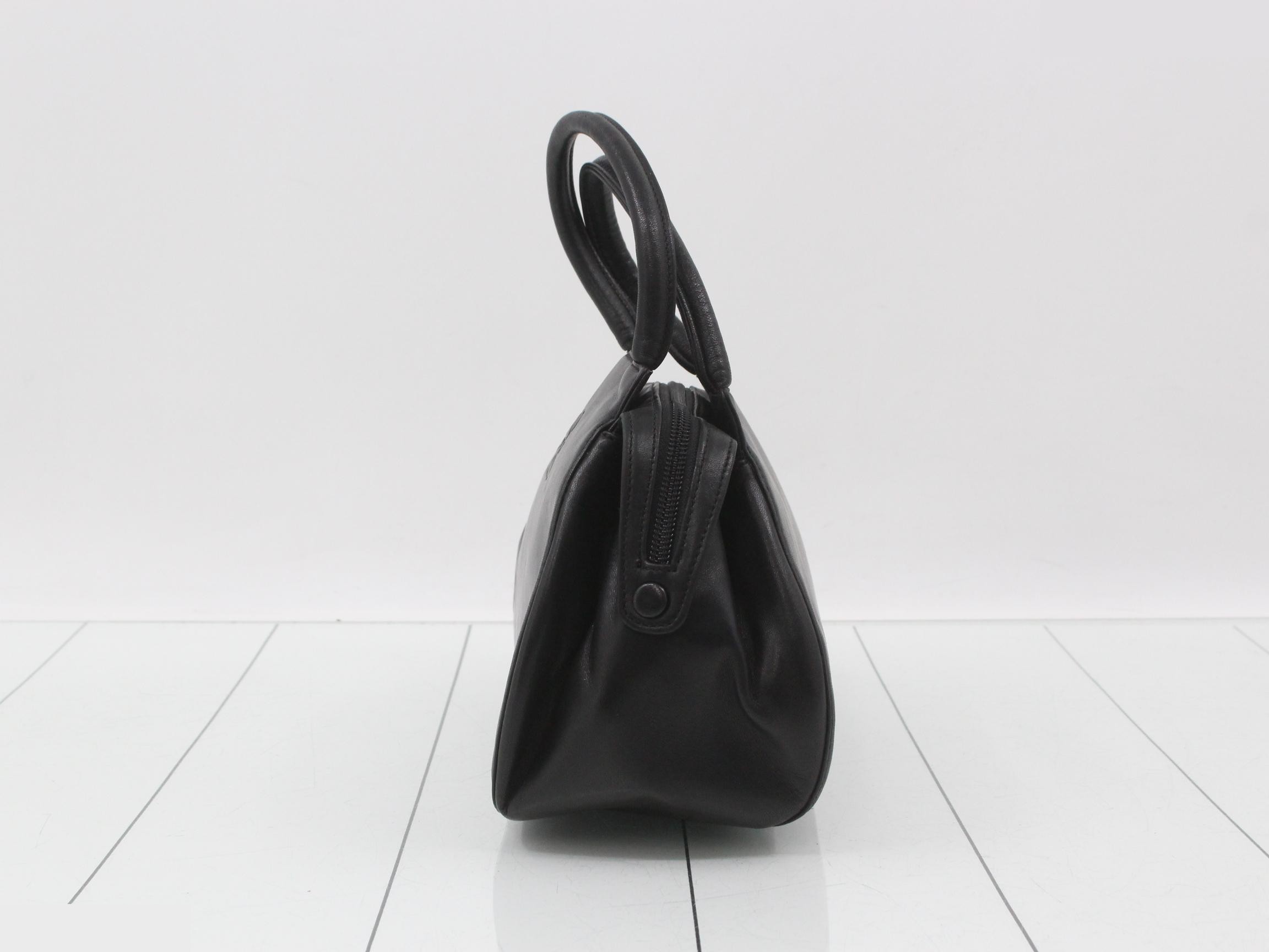 Top-handle mini bag, black leather — view 3