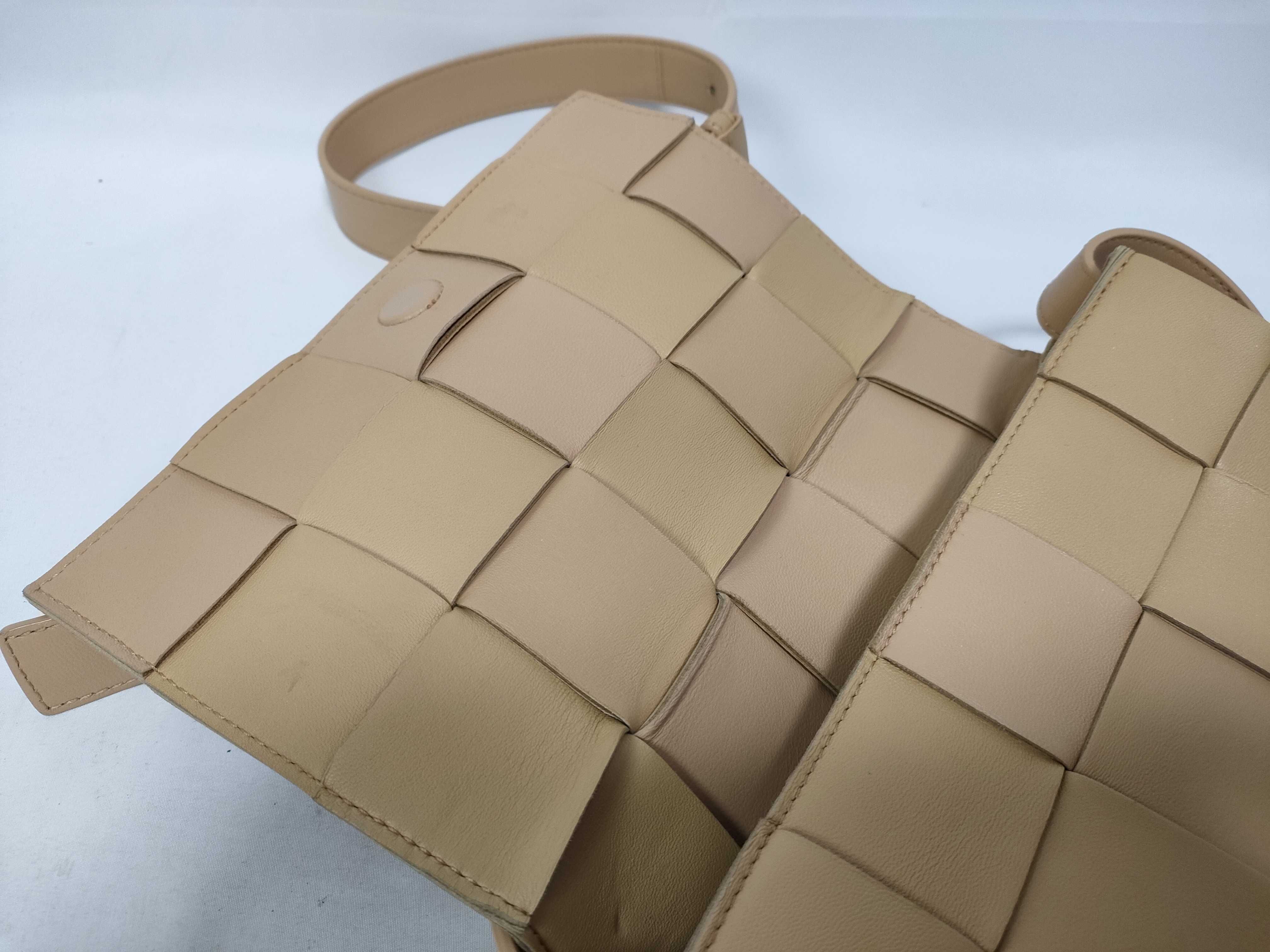 Maxi Intrecciato Padded Cassette Leather Shoulder Bag, Beige — view 13