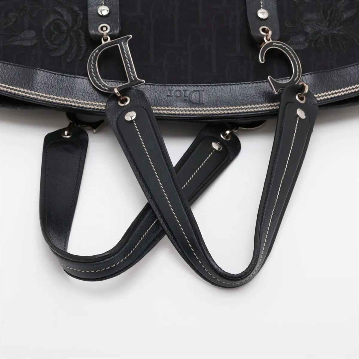 Oblique Canvas x Leather Handbag, Black — view 5