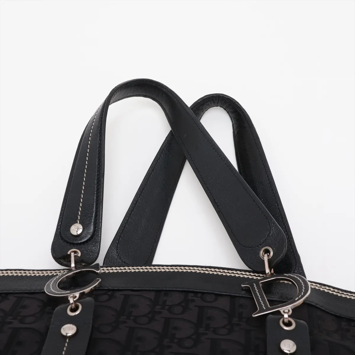 Oblique Canvas x Leather Handbag, Black — view 6