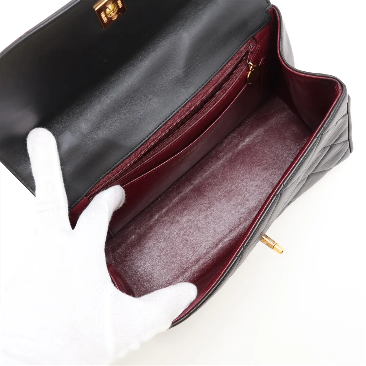 Matelassé Lambskin Chain Handbag, Black with Gold Hardware, 3552342, Series 3 — view 7