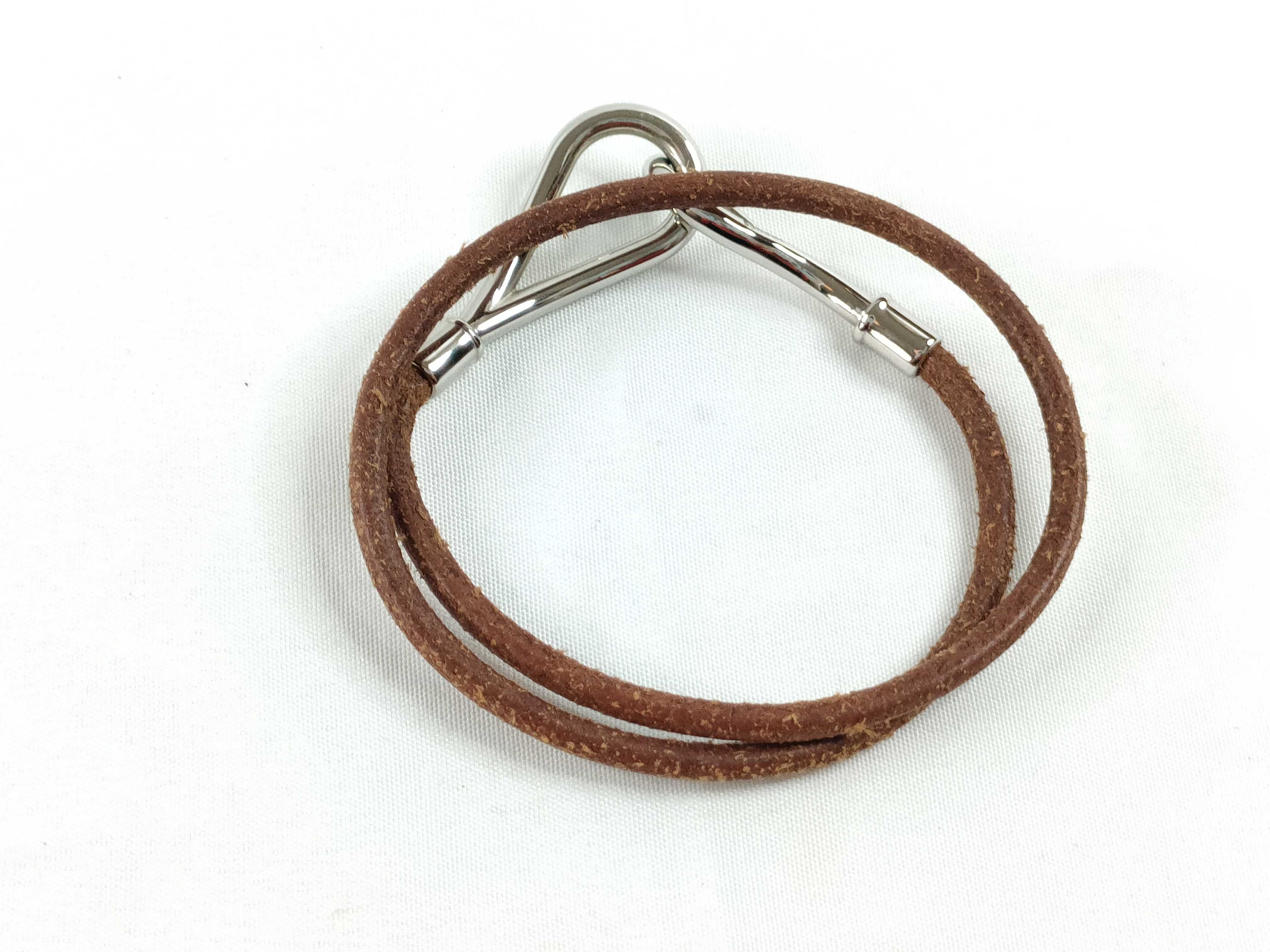Jumbo Leather Brown Silver Hardware Choker Bracelet Bracelet/Bangle — view 2