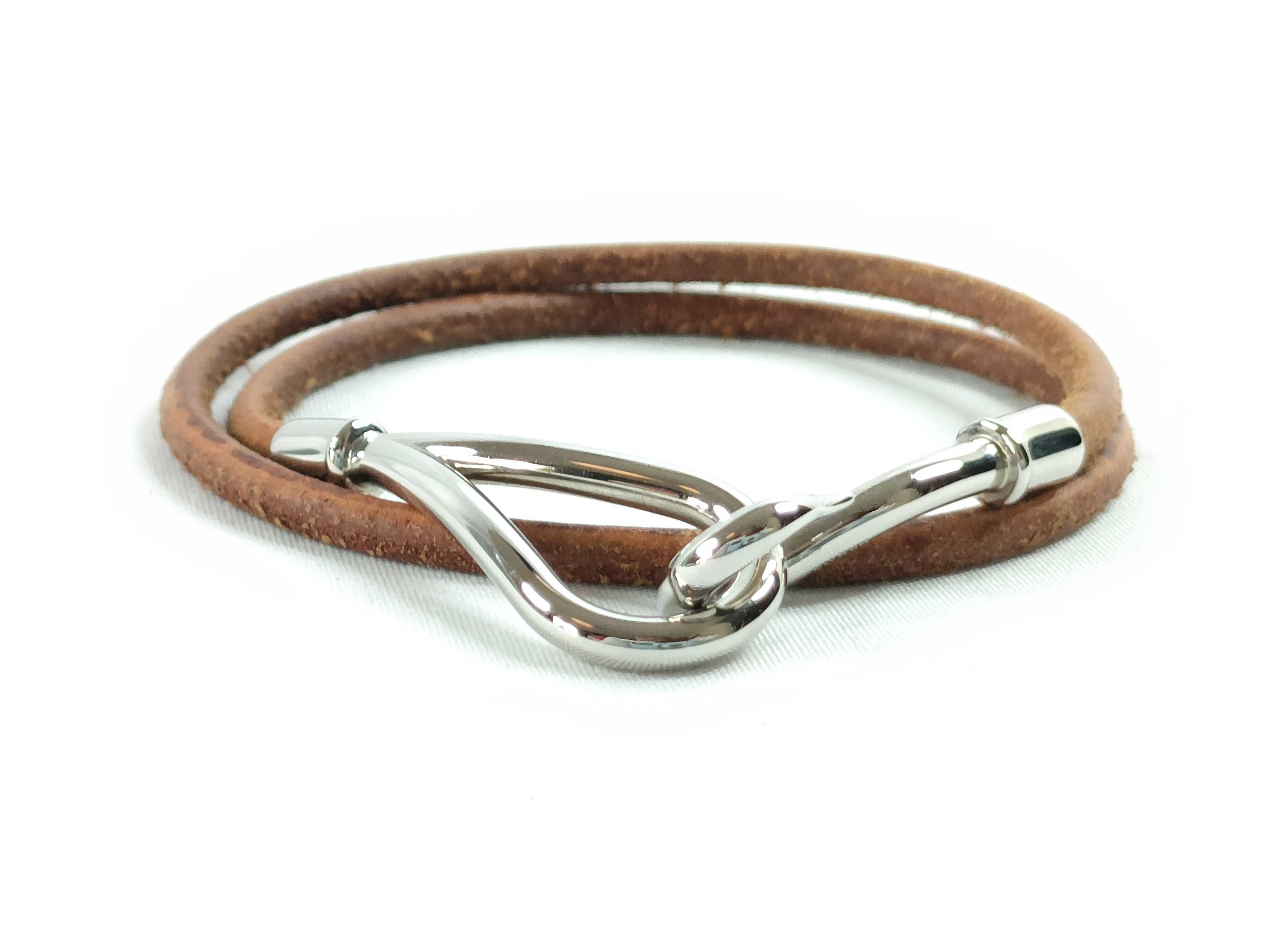 Jumbo Leather Brown Silver Hardware Choker Bracelet Bracelet/Bangle — view 4