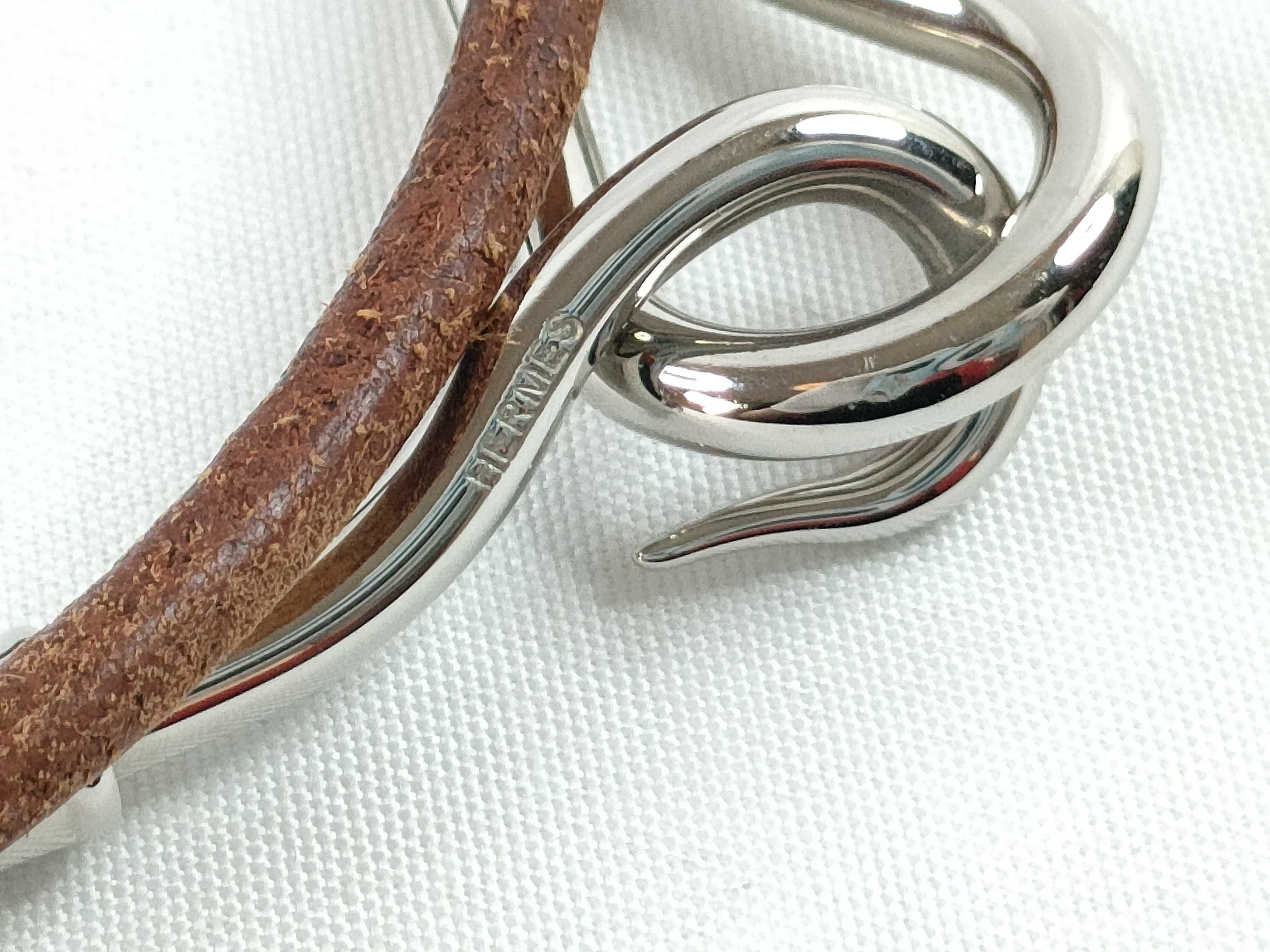 Jumbo Leather Brown Silver Hardware Choker Bracelet Bracelet/Bangle — view 6