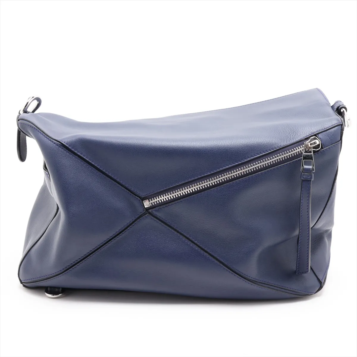 Puzzle Large Leather 2-Way Handbag, Navy — view 2