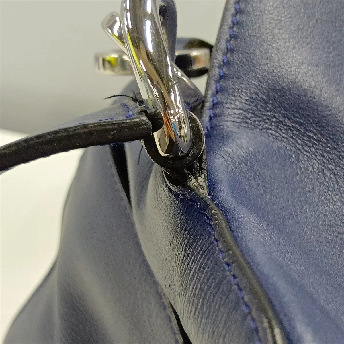 Puzzle Large Leather 2-Way Handbag, Navy — view 14