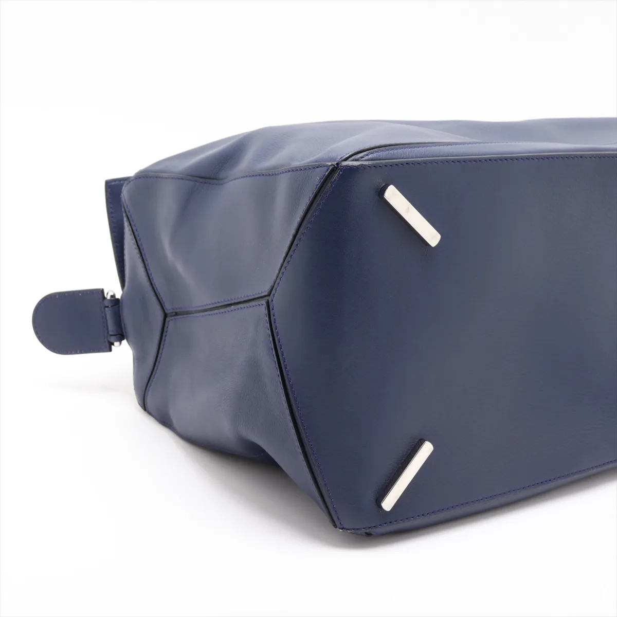 Puzzle Large Leather 2-Way Handbag, Navy — view 4