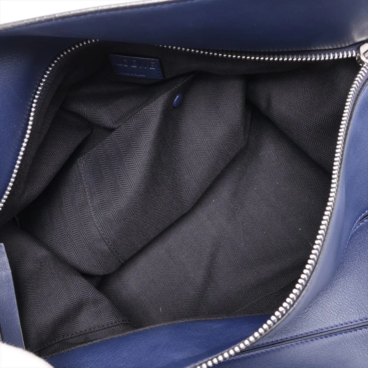Puzzle Large Leather 2-Way Handbag, Navy — view 6