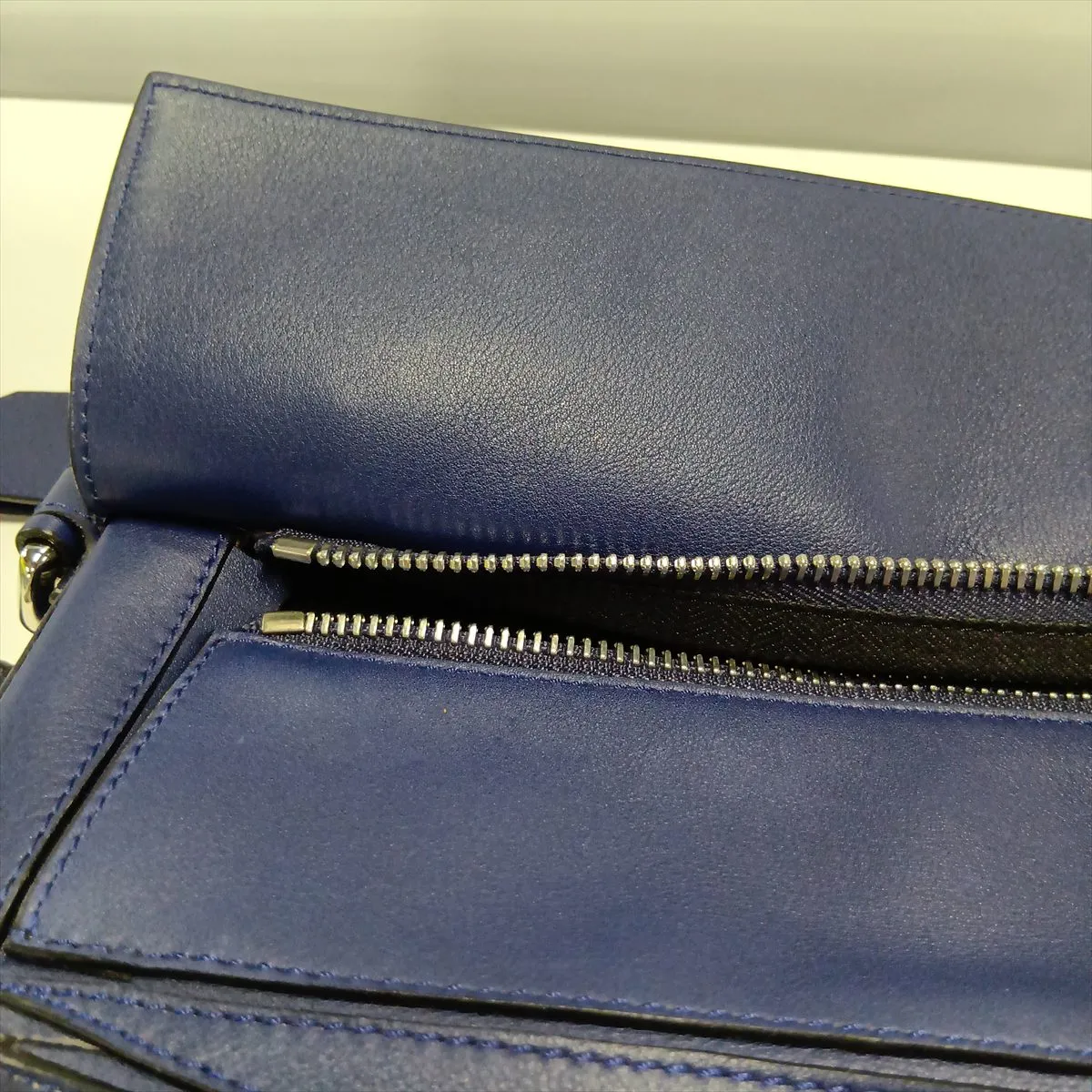 Puzzle Large Leather 2-Way Handbag, Navy — view 9