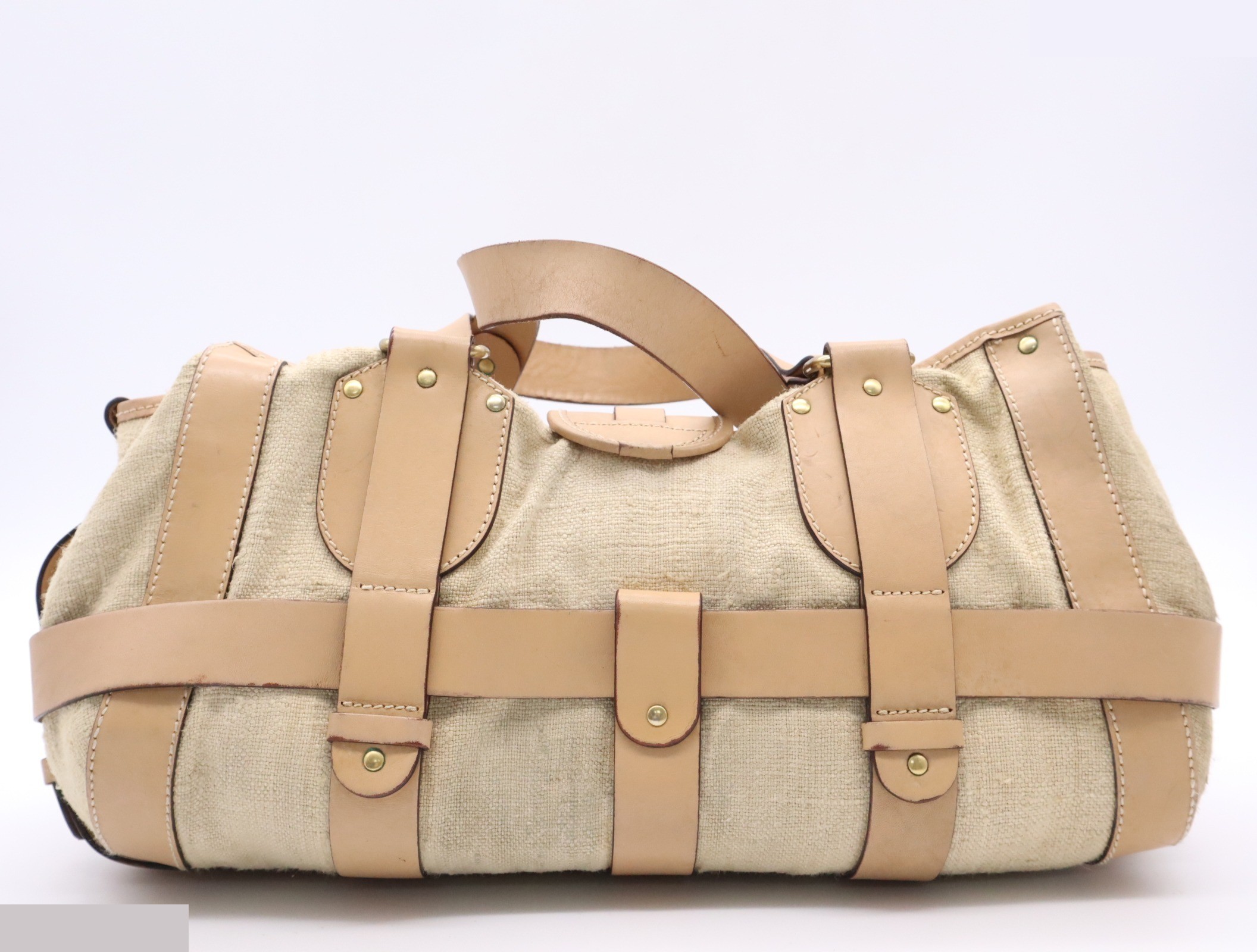 Canvas/Leather Kerala Handbag with Dust Bag and Charm, Beige — view 2