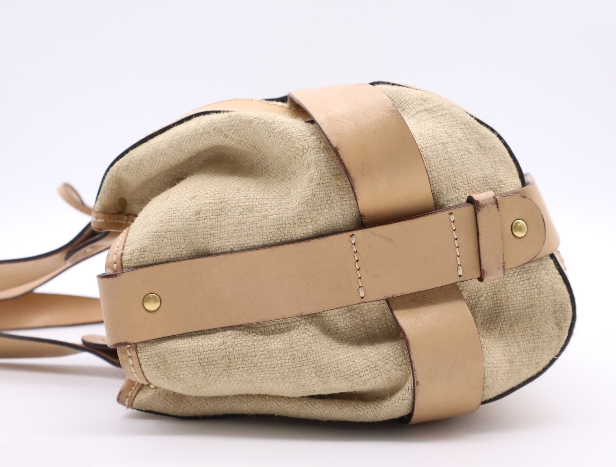 Canvas/Leather Kerala Handbag with Dust Bag and Charm, Beige — view 3