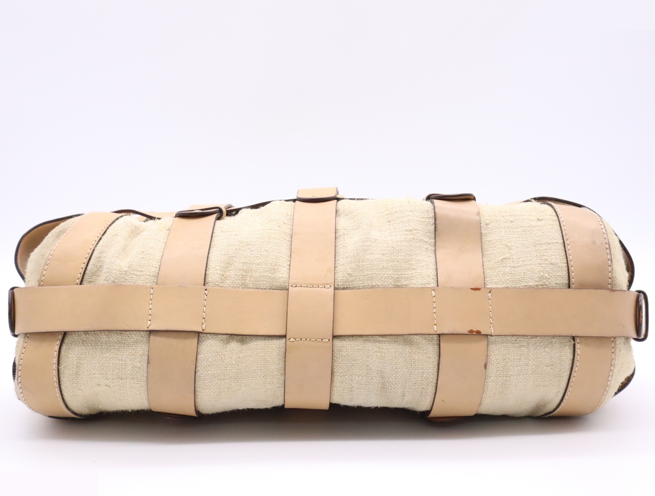 Canvas/Leather Kerala Handbag with Dust Bag and Charm, Beige — view 4